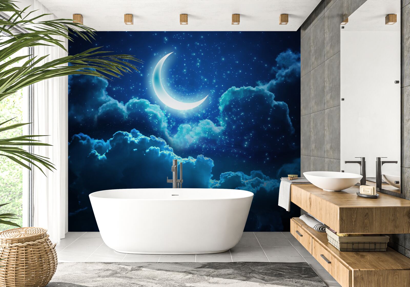 Fototapeta magický mesiac letí nad večernými oblakmi