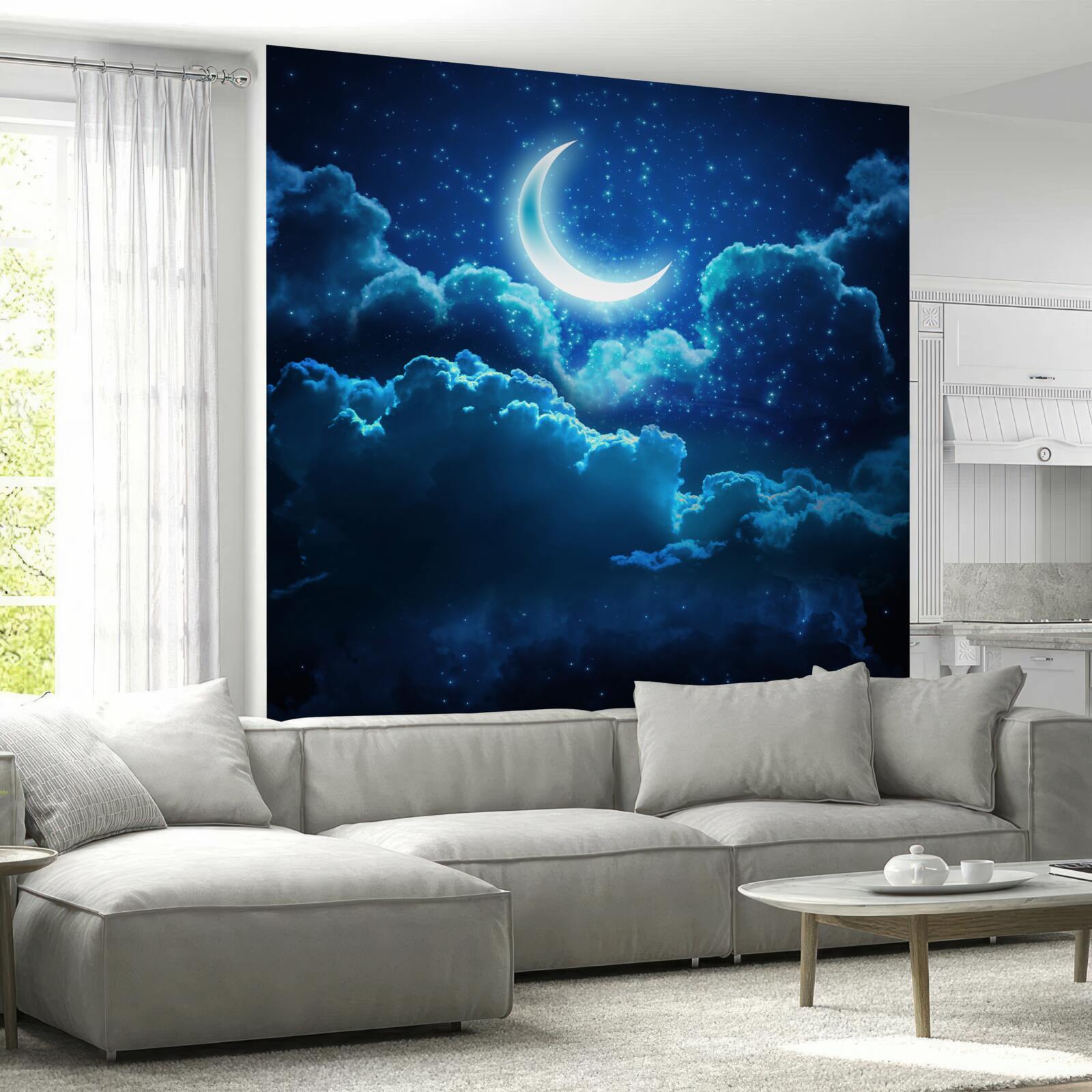 Fototapeta magický mesiac letí nad večernými oblakmi