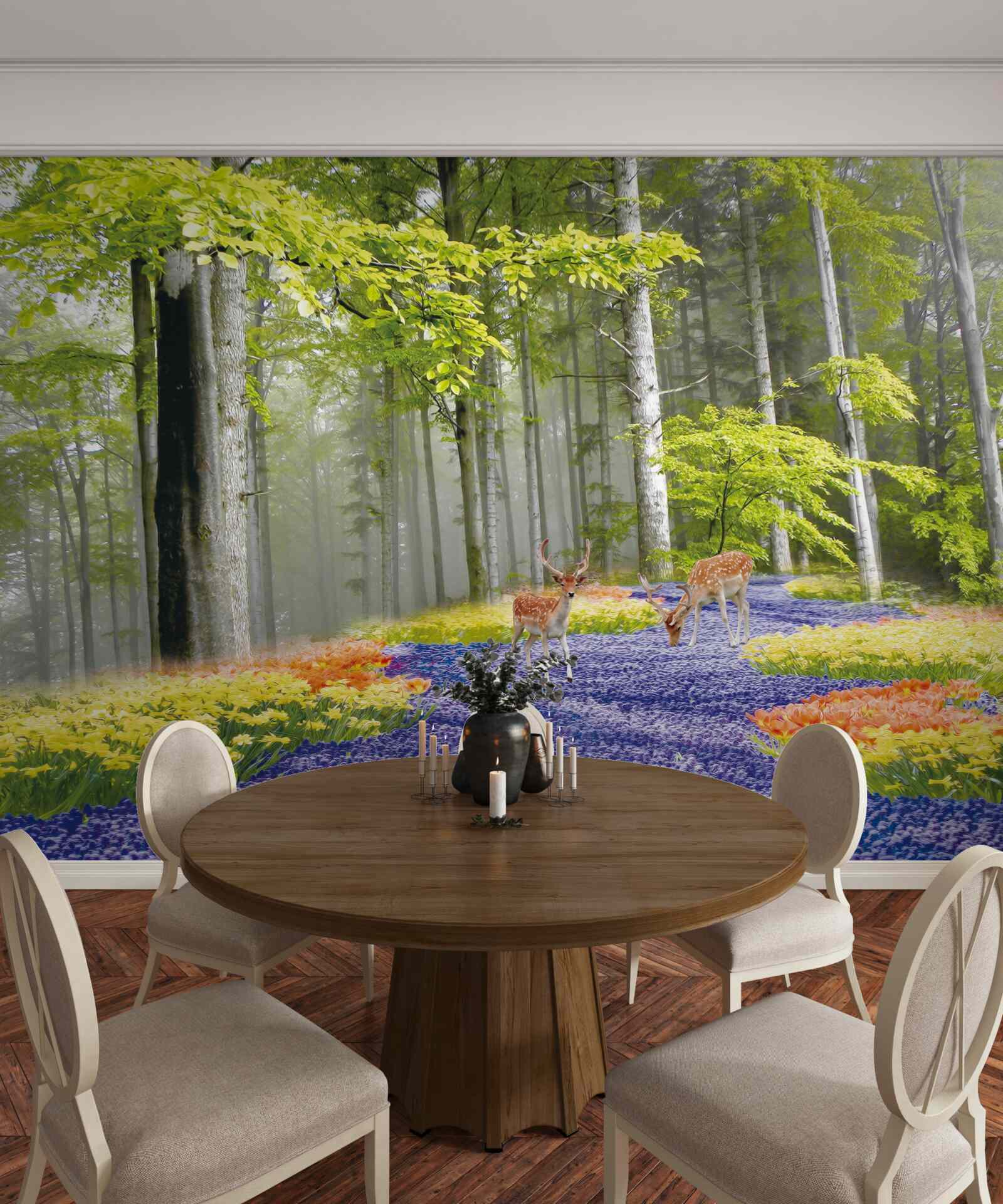 Fototapeta srnčia prechádzka v zelenom lese