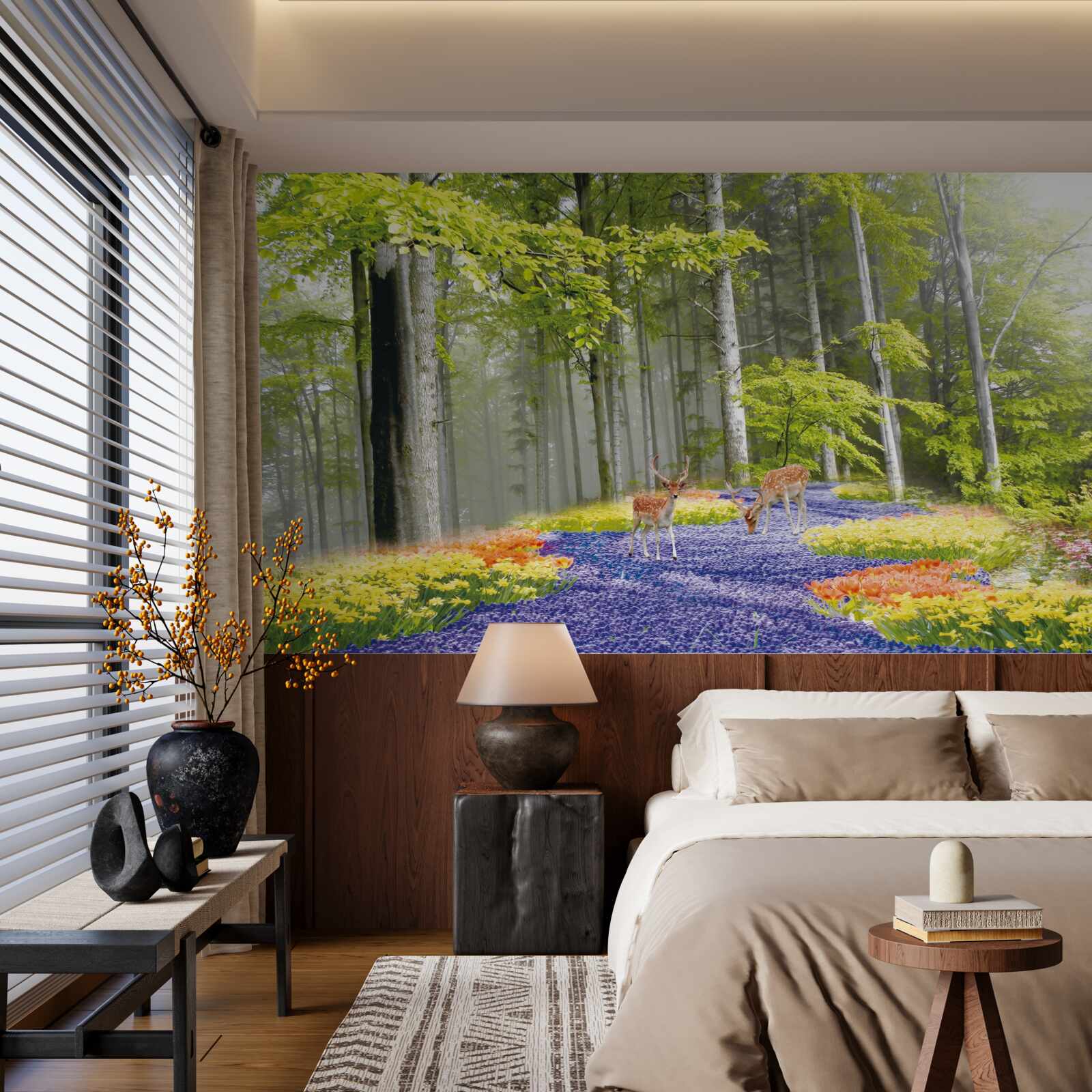 Fototapeta srnčia prechádzka v zelenom lese