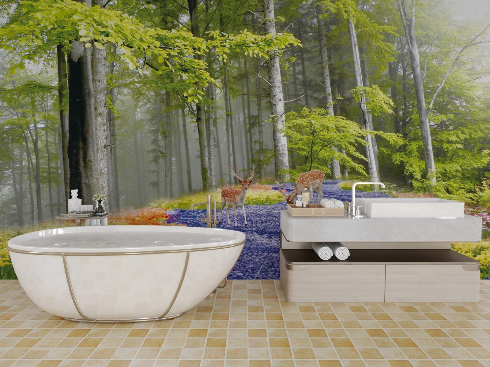 Fototapeta srnčia prechádzka v zelenom lese