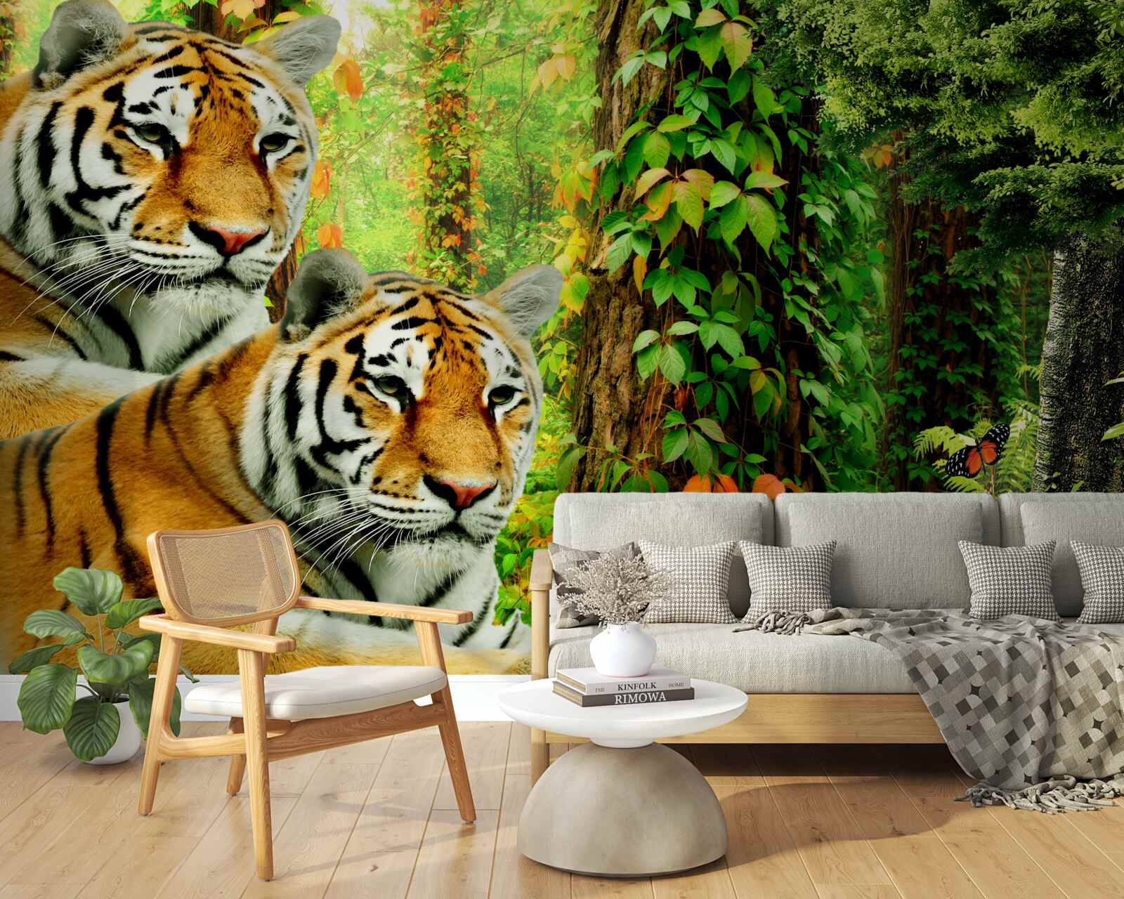 Fototapeta tigrí rodinka v zelenej húštine lesa