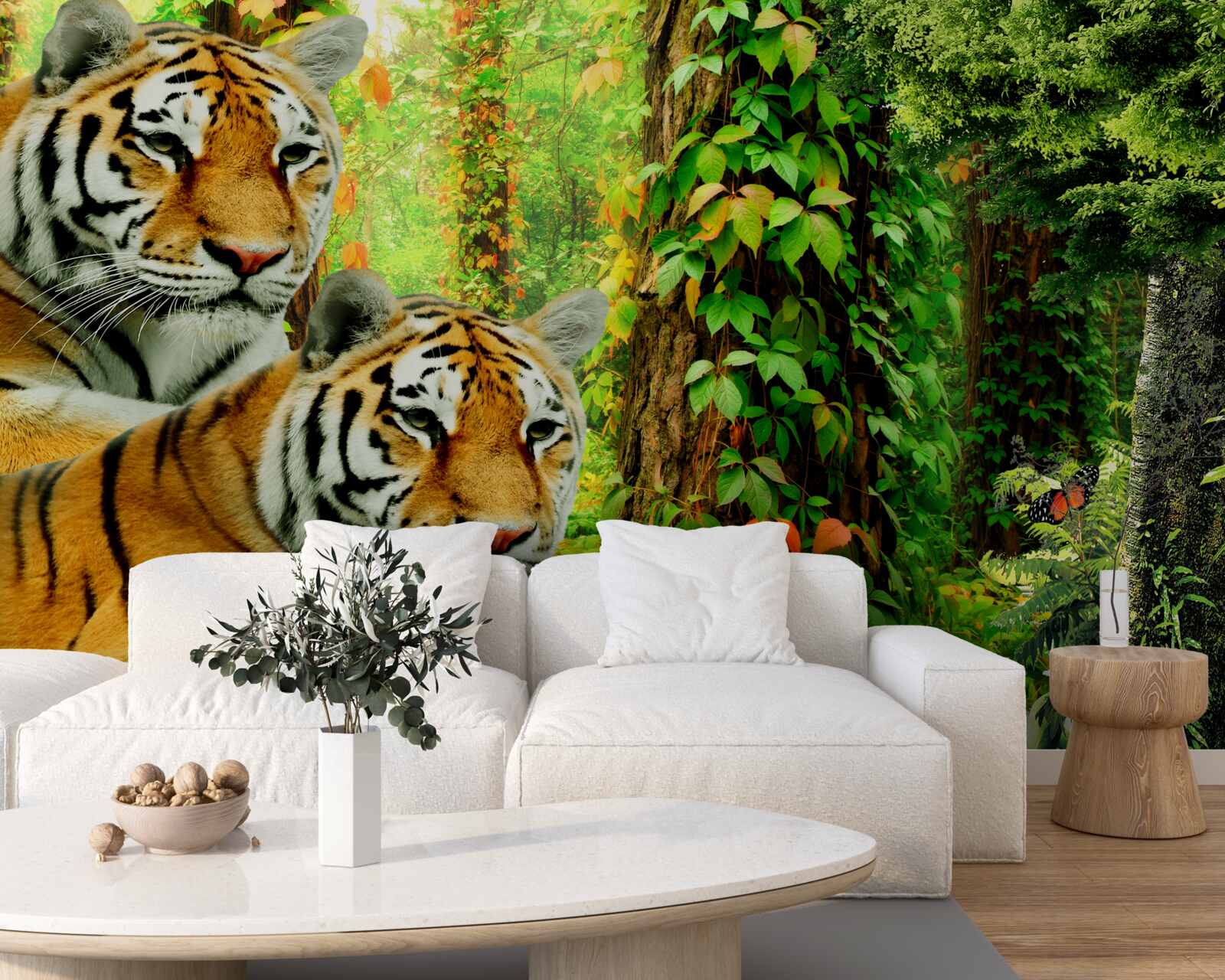 Fototapeta tigrí rodinka v zelenej húštine lesa