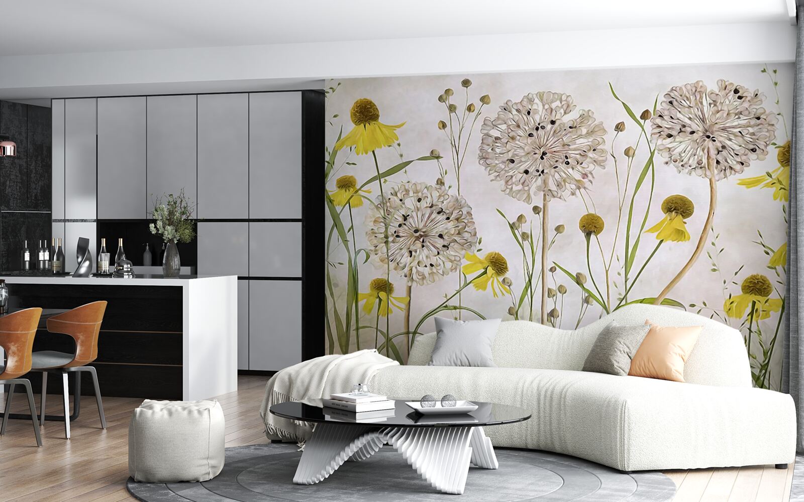 Fototapeta kvety púpavy na lúke a žltá flóra