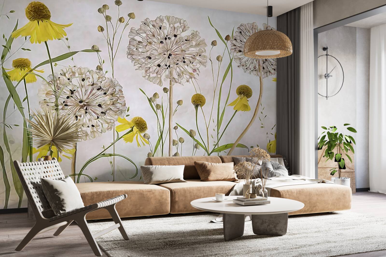 Fototapeta kvety púpavy na lúke a žltá flóra