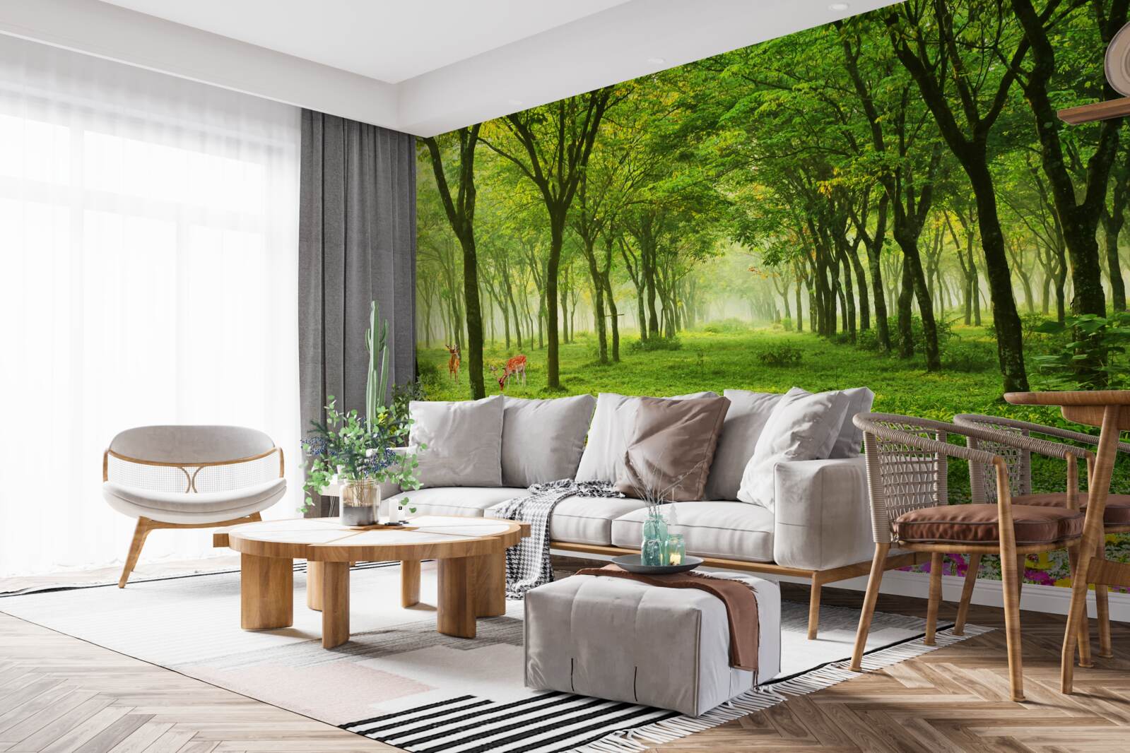 Fototapeta nádherný výhľad na les s jeleňmi na zelenom pozadí