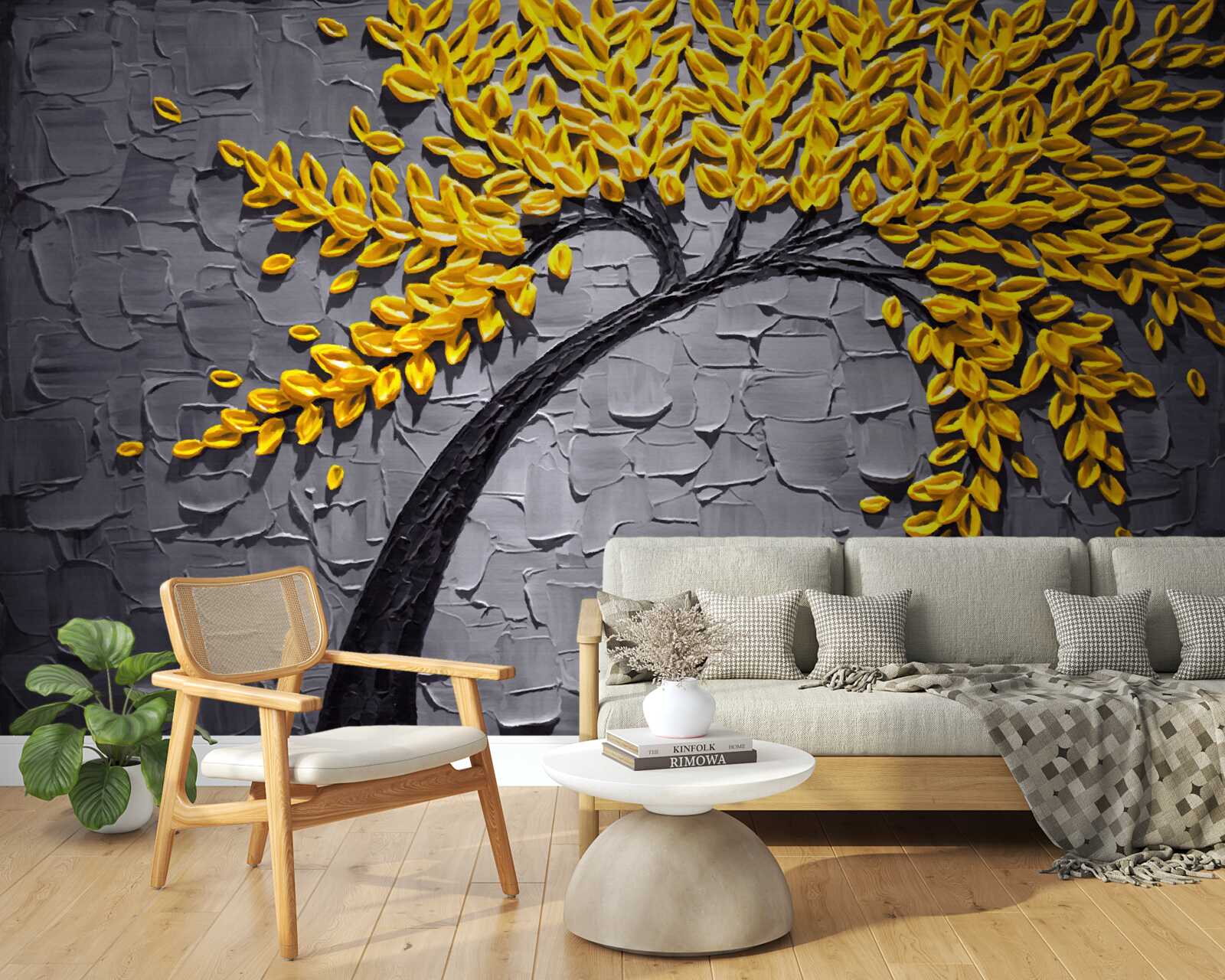 Fototapeta jesenné lístie sa leskne svetložltými odtieňmi