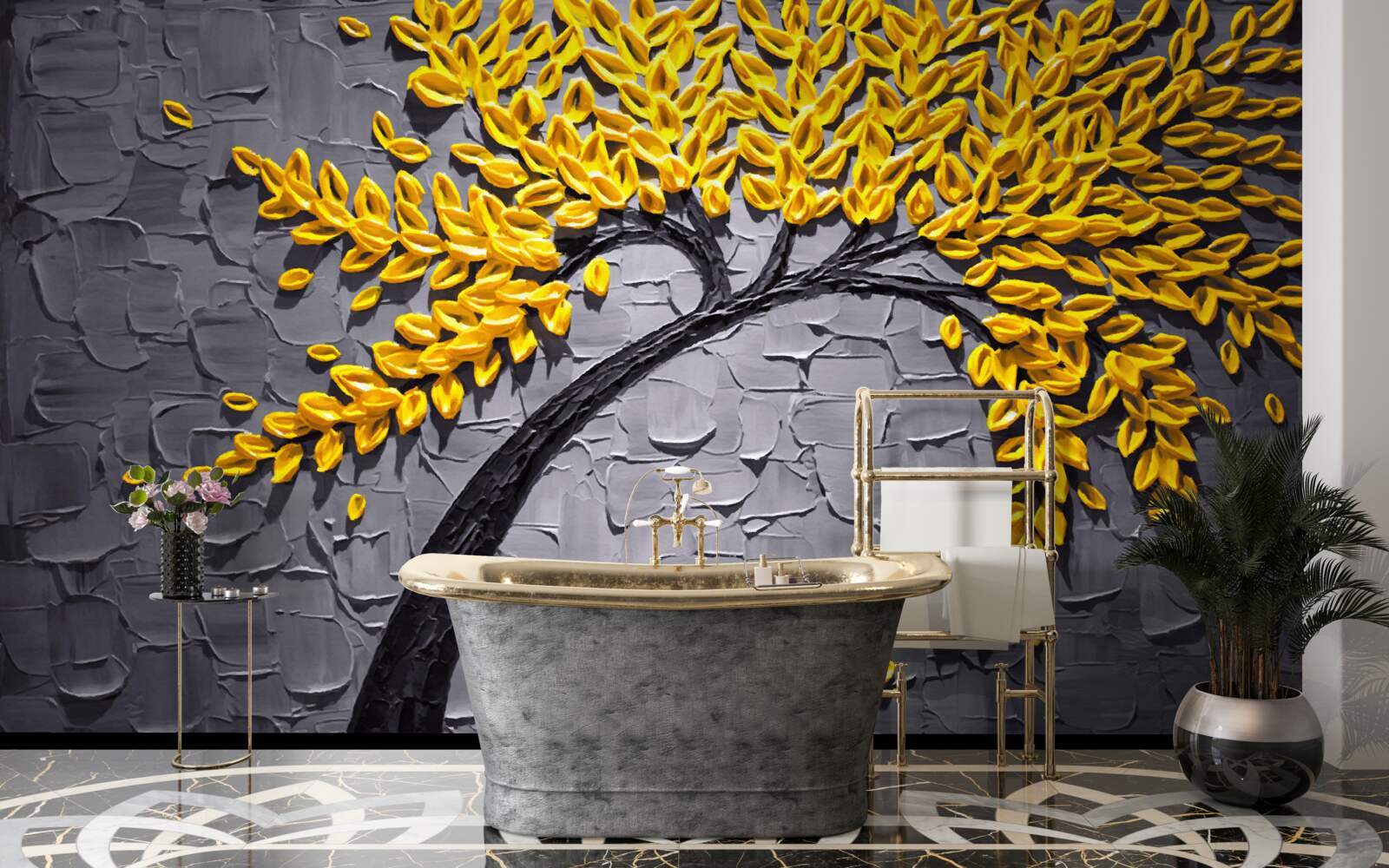 Fototapeta jesenné lístie sa leskne svetložltými odtieňmi