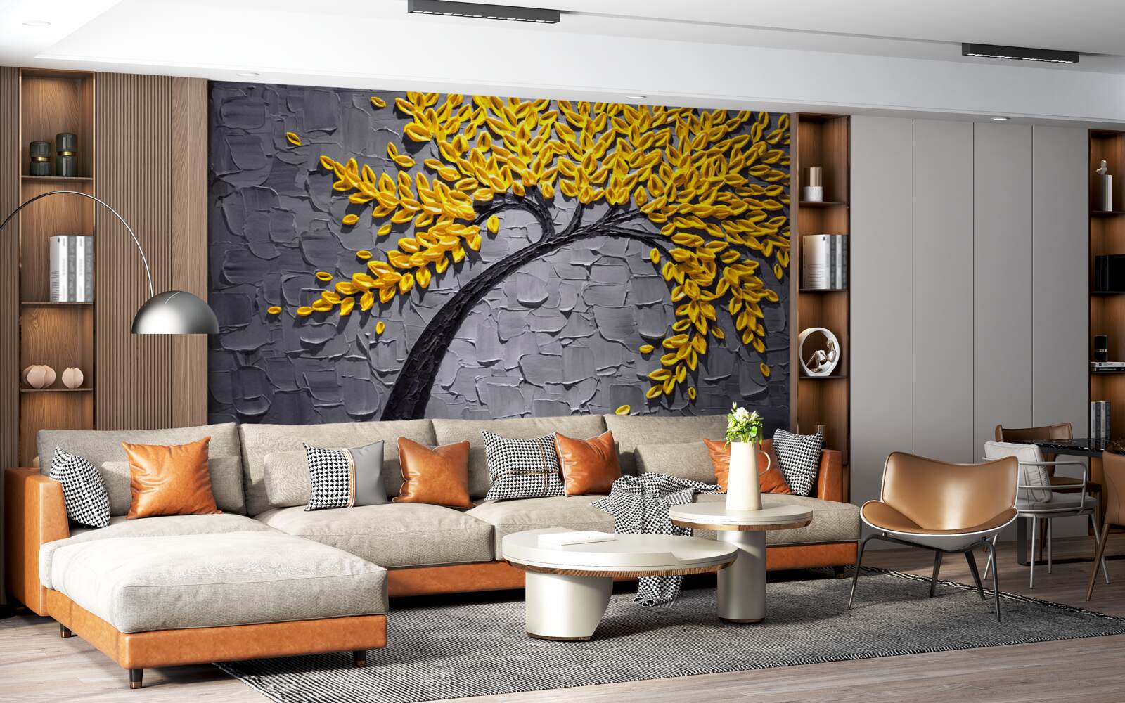 Fototapeta jesenné lístie sa leskne svetložltými odtieňmi