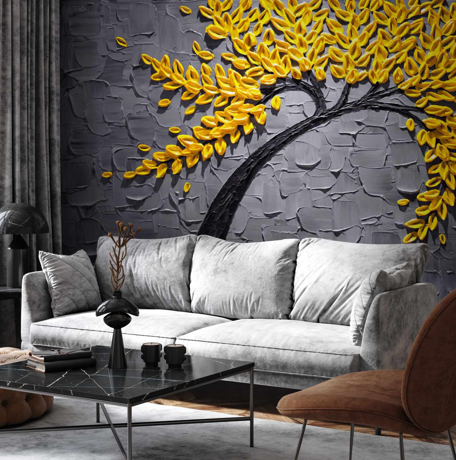 Fototapeta jesenné lístie sa leskne svetložltými odtieňmi