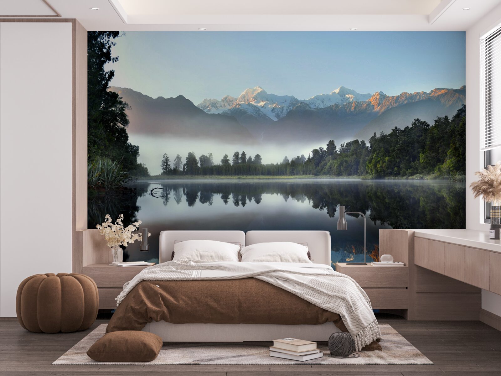 Fototapeta vrchol horského jazera je pokrytý hmlou