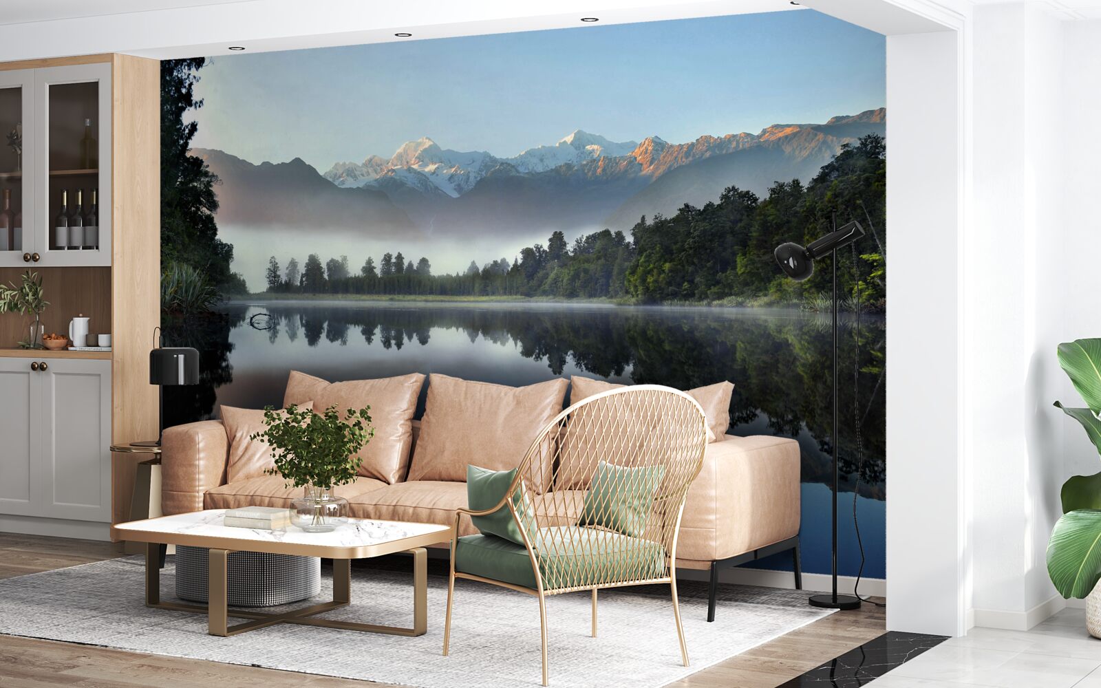 Fototapeta vrchol horského jazera je pokrytý hmlou