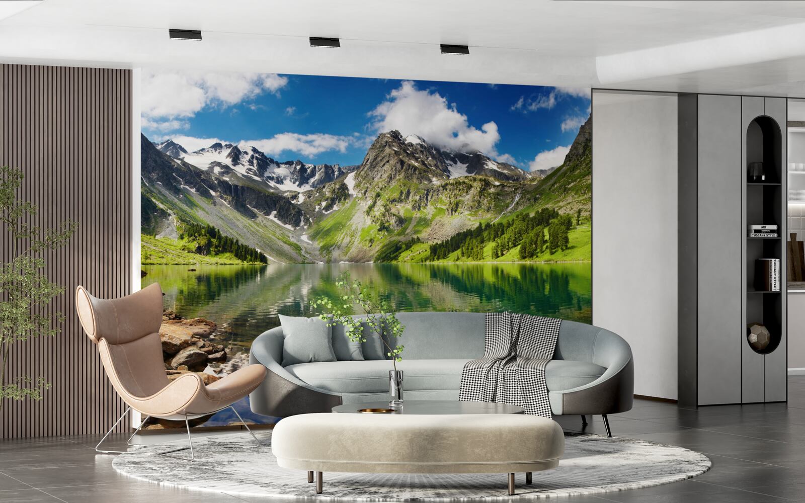 Fototapeta pokojné vody jazera v horách počas letného dňa