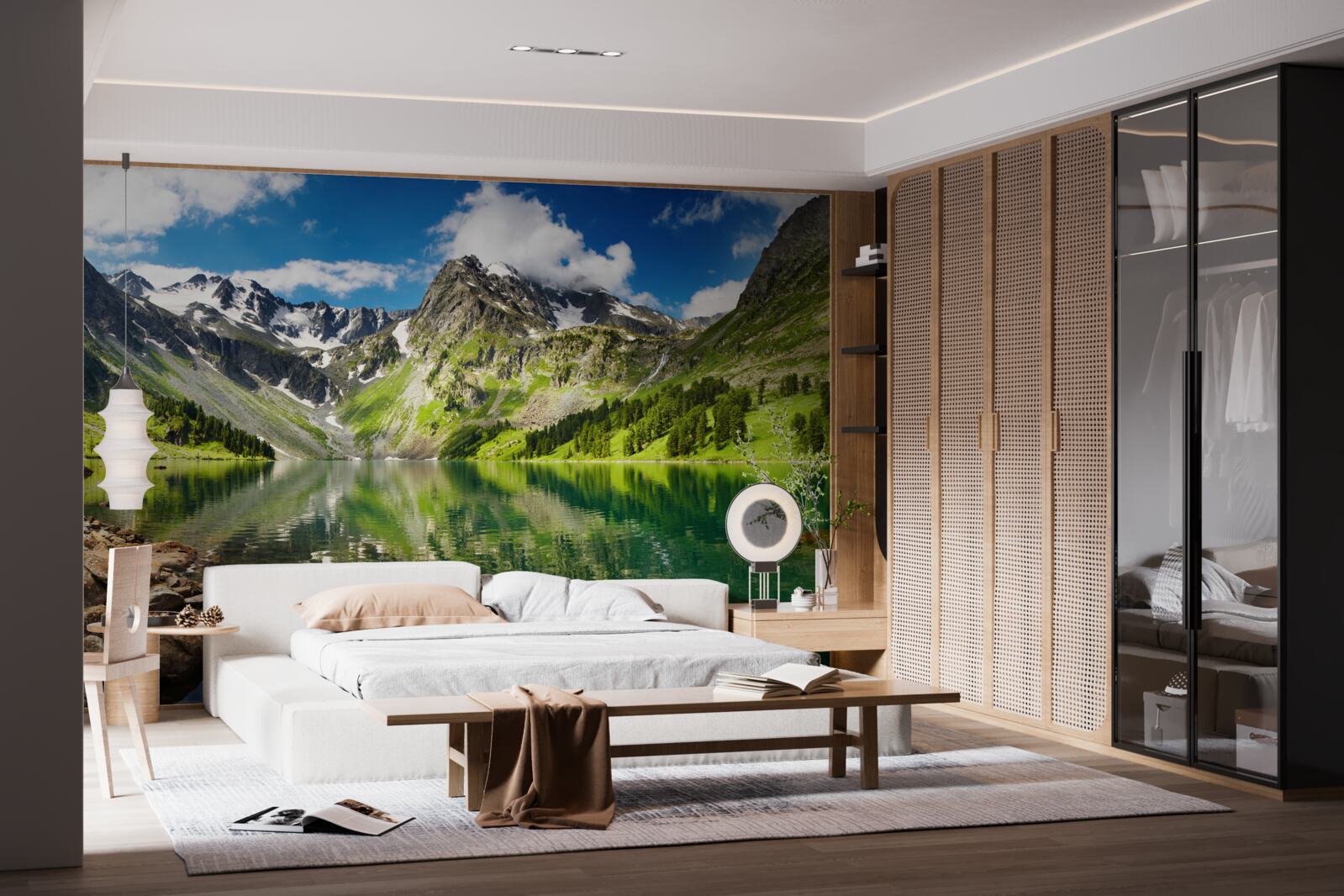 Fototapeta pokojné vody jazera v horách počas letného dňa