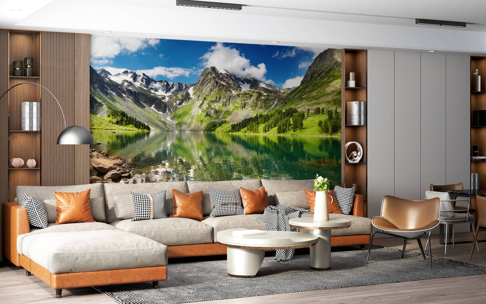 Fototapeta pokojné vody jazera v horách počas letného dňa