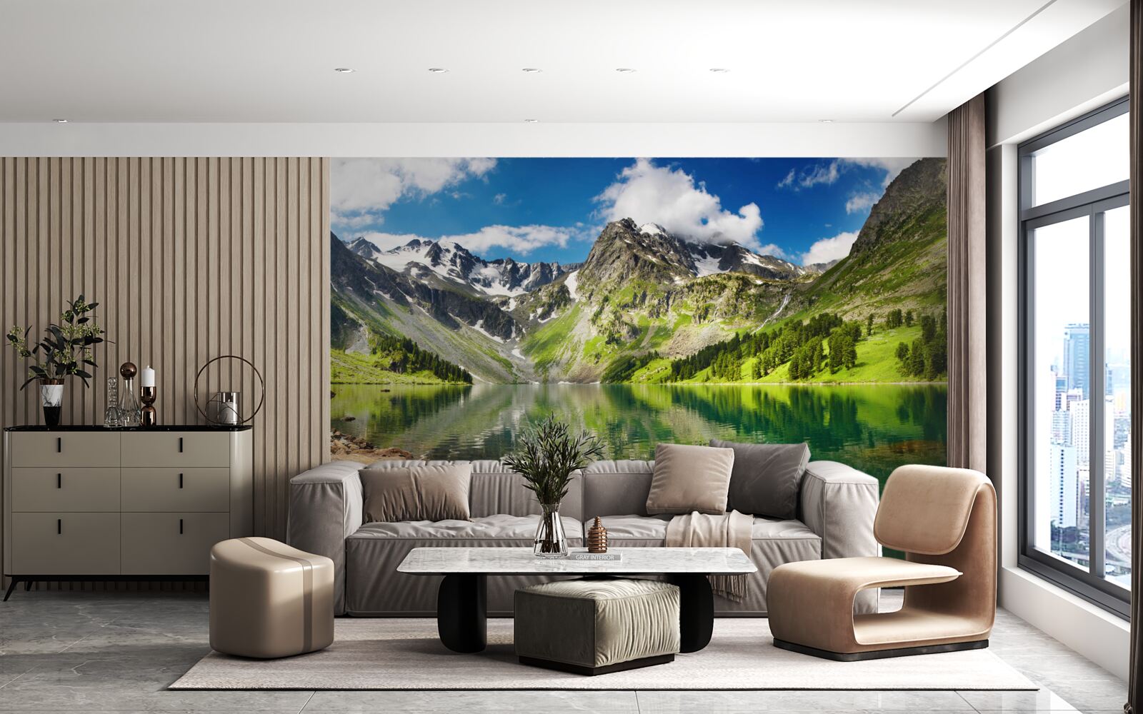 Fototapeta pokojné vody jazera v horách počas letného dňa