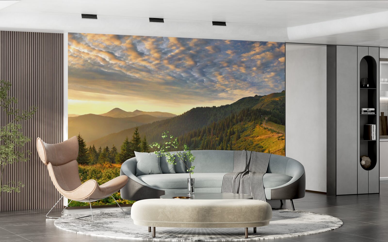 Fototapeta oblaky nad horami sú vymaľované teplými farbami západu slnka