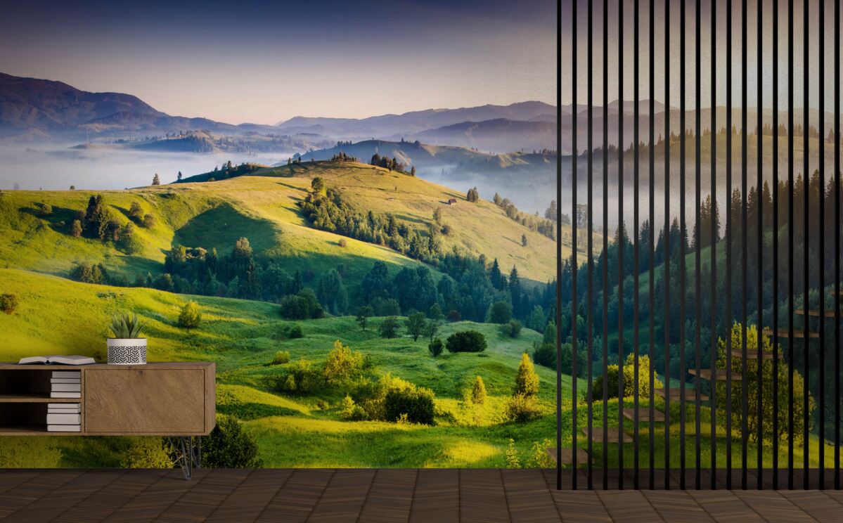 Fototapeta horské lúky ožívajú v teplých lúčoch úsvitu