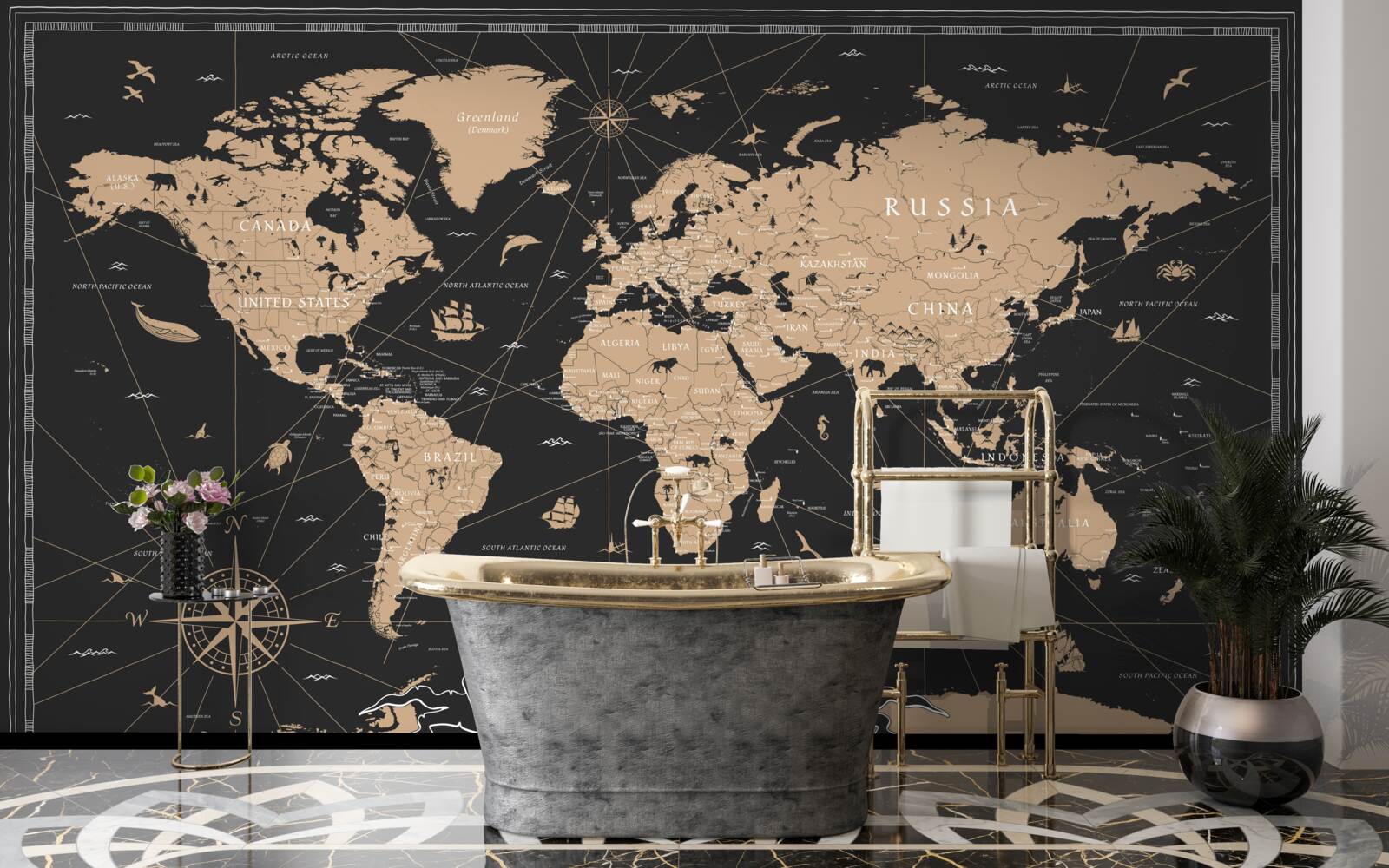 Fototapeta mapa sveta na tmavom pozadí