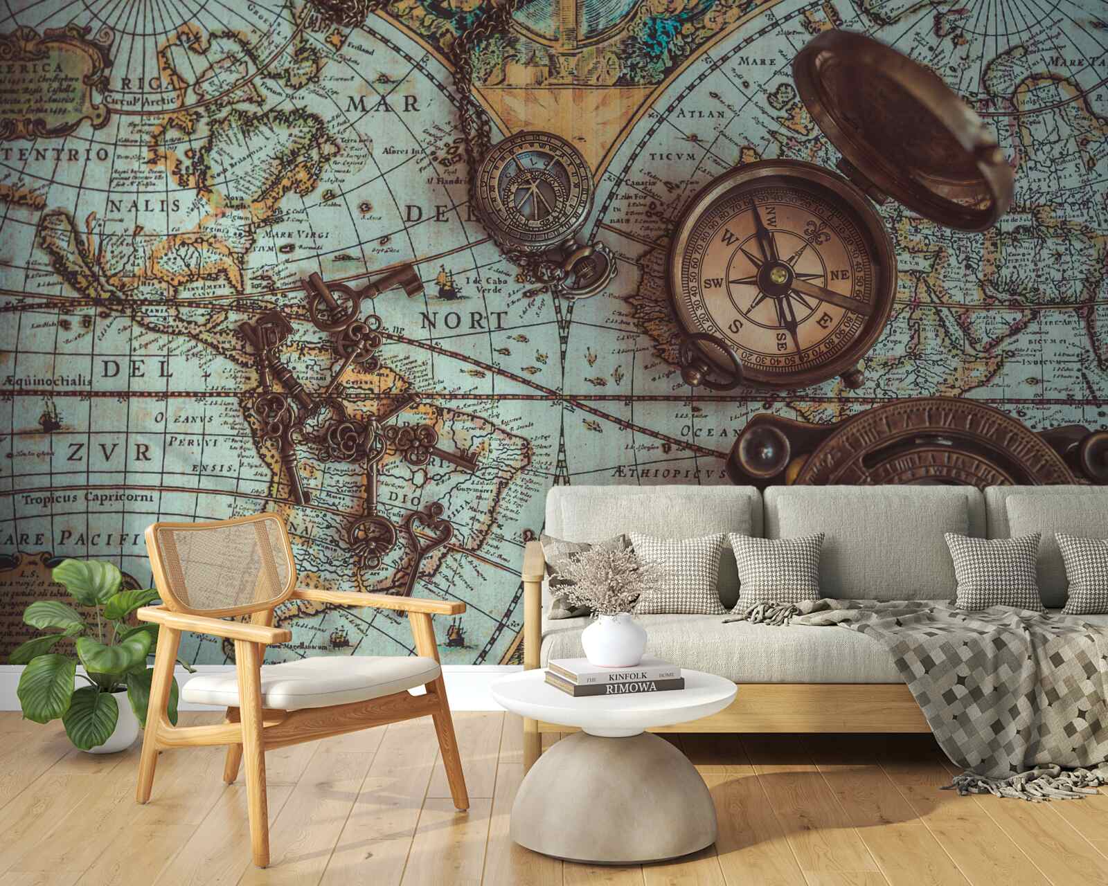 Fototapeta kompasy z minulosti, umiestnené na mape