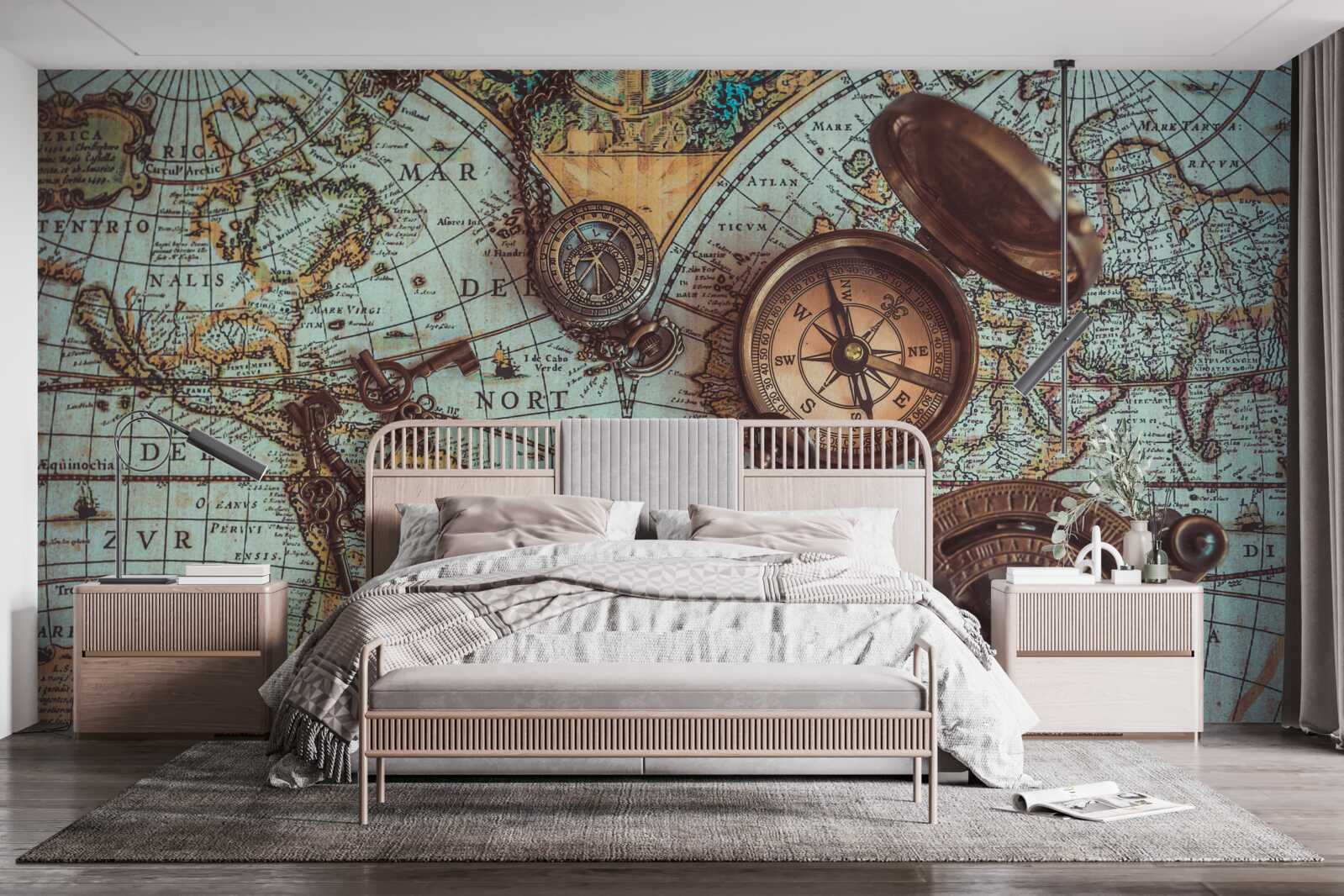 Fototapeta kompasy z minulosti, umiestnené na mape
