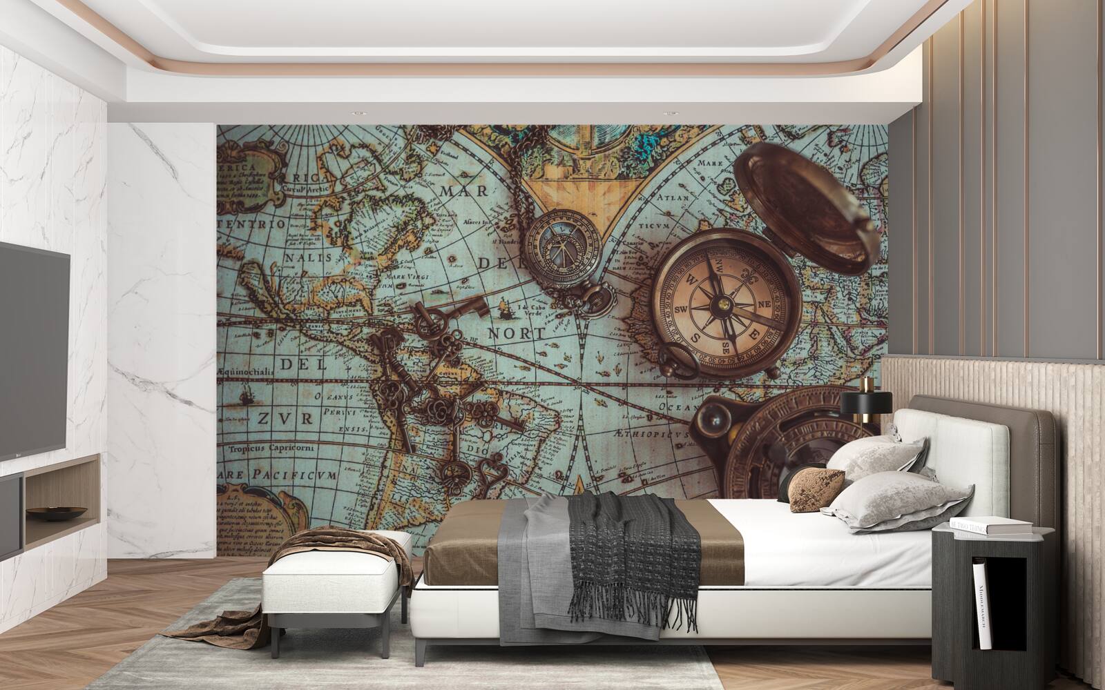 Fototapeta kompasy z minulosti, umiestnené na mape