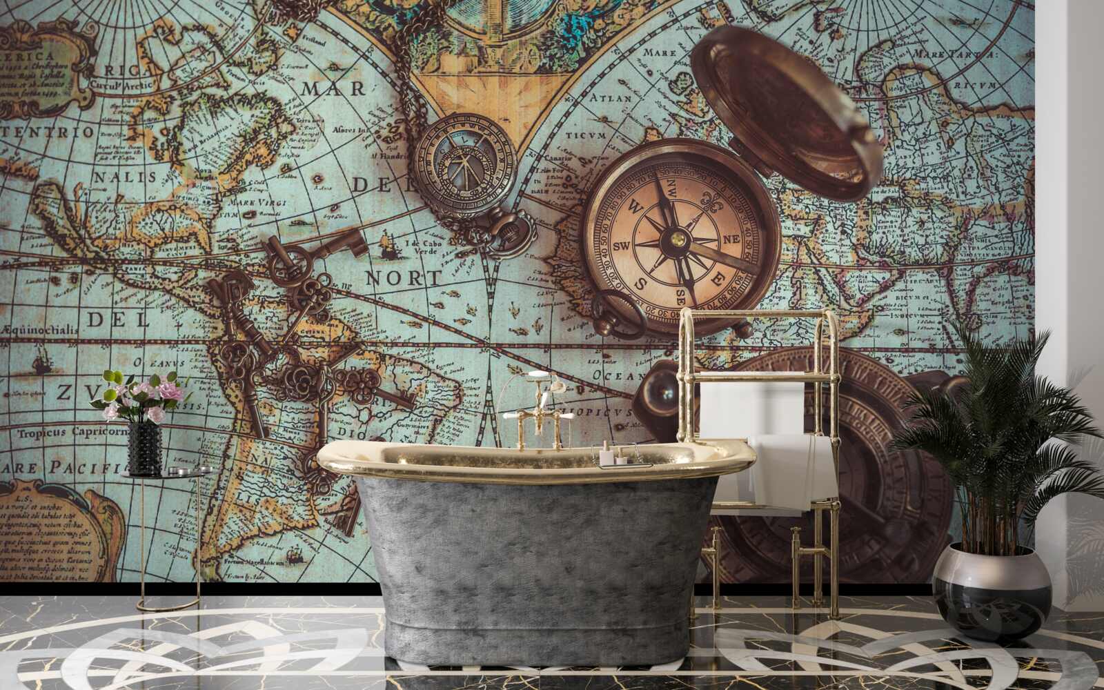 Fototapeta kompasy z minulosti, umiestnené na mape