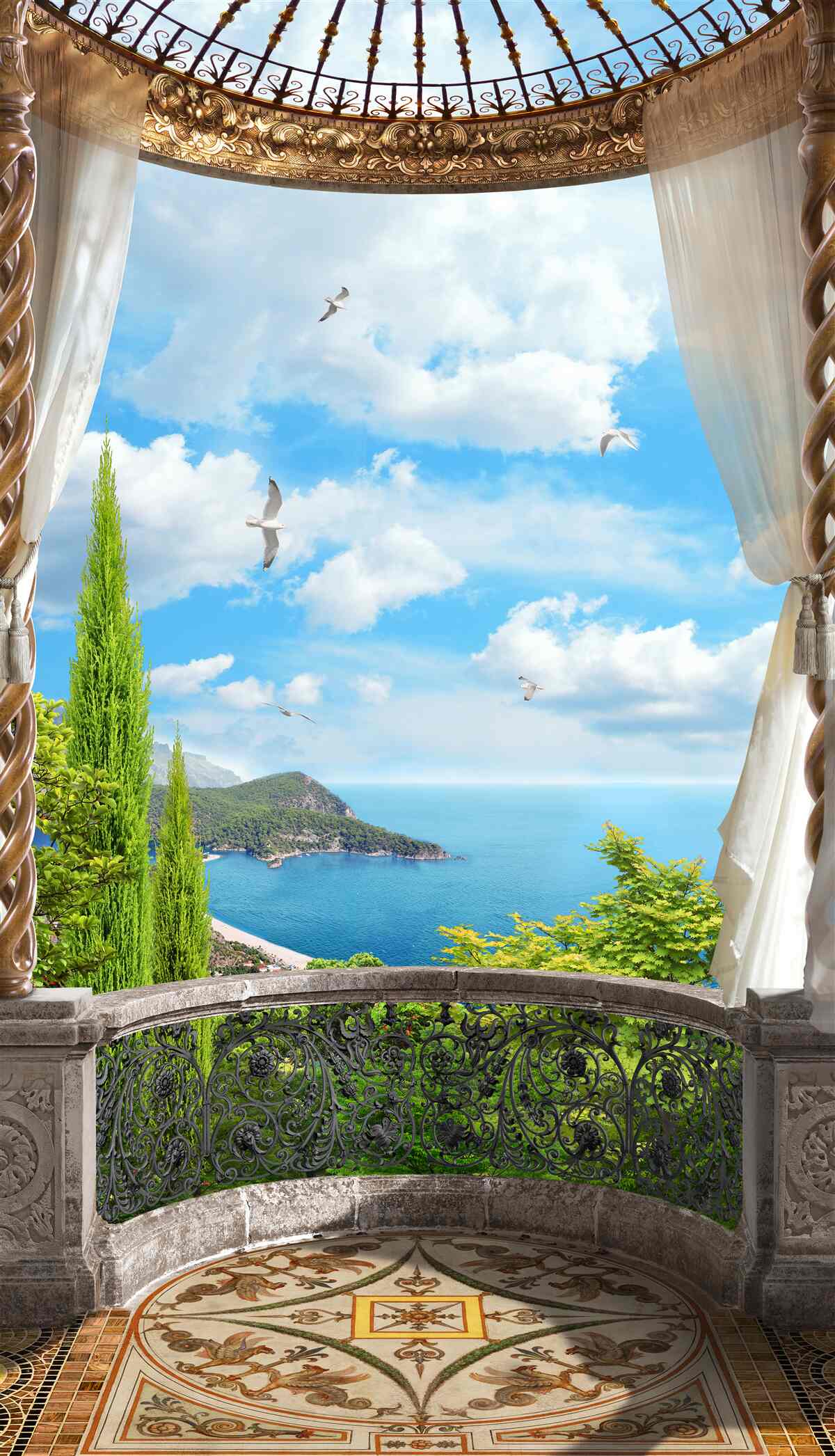 Fototapeta veranda s panoramatickým výhľadom na more