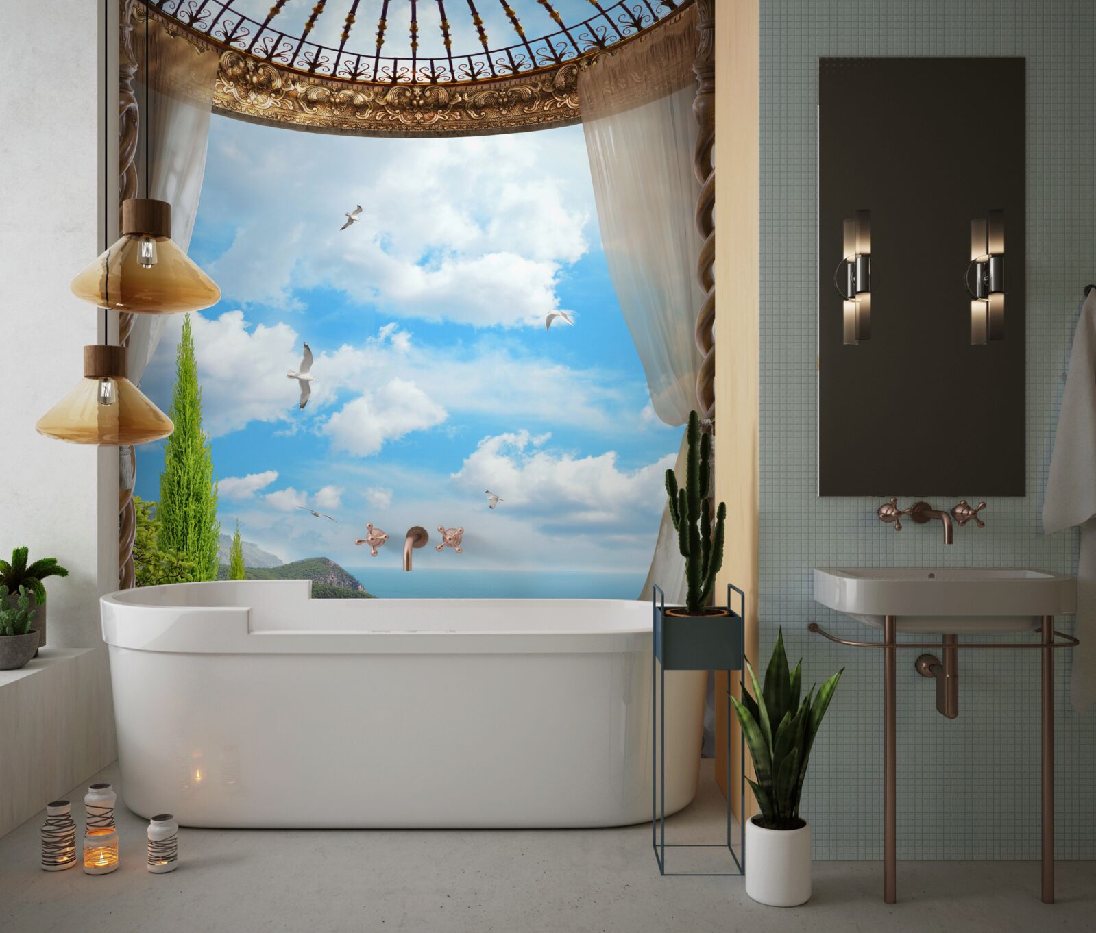 Fototapeta veranda s panoramatickým výhľadom na more