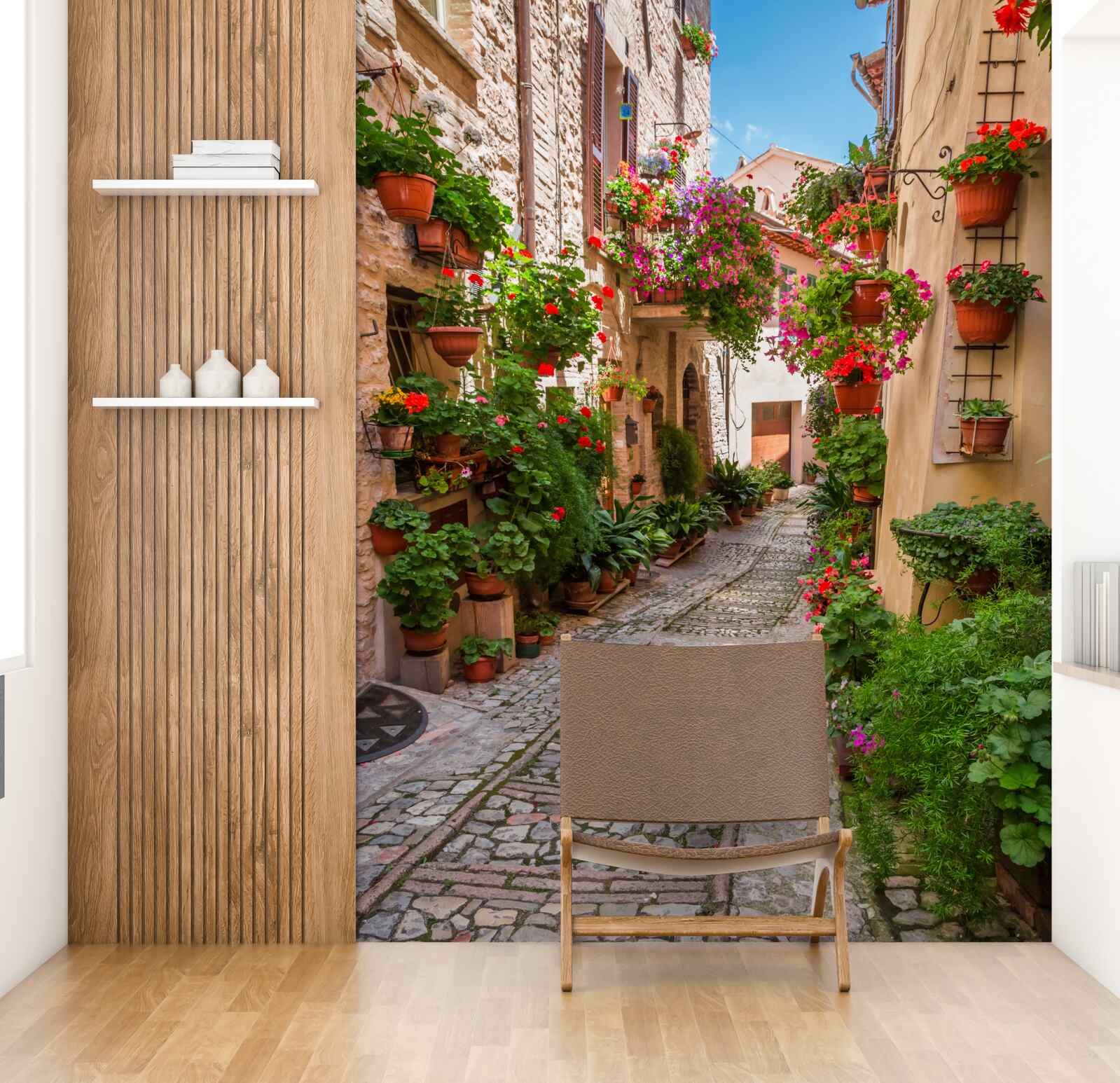 Fototapeta stará ulica s kamenným chodníkom