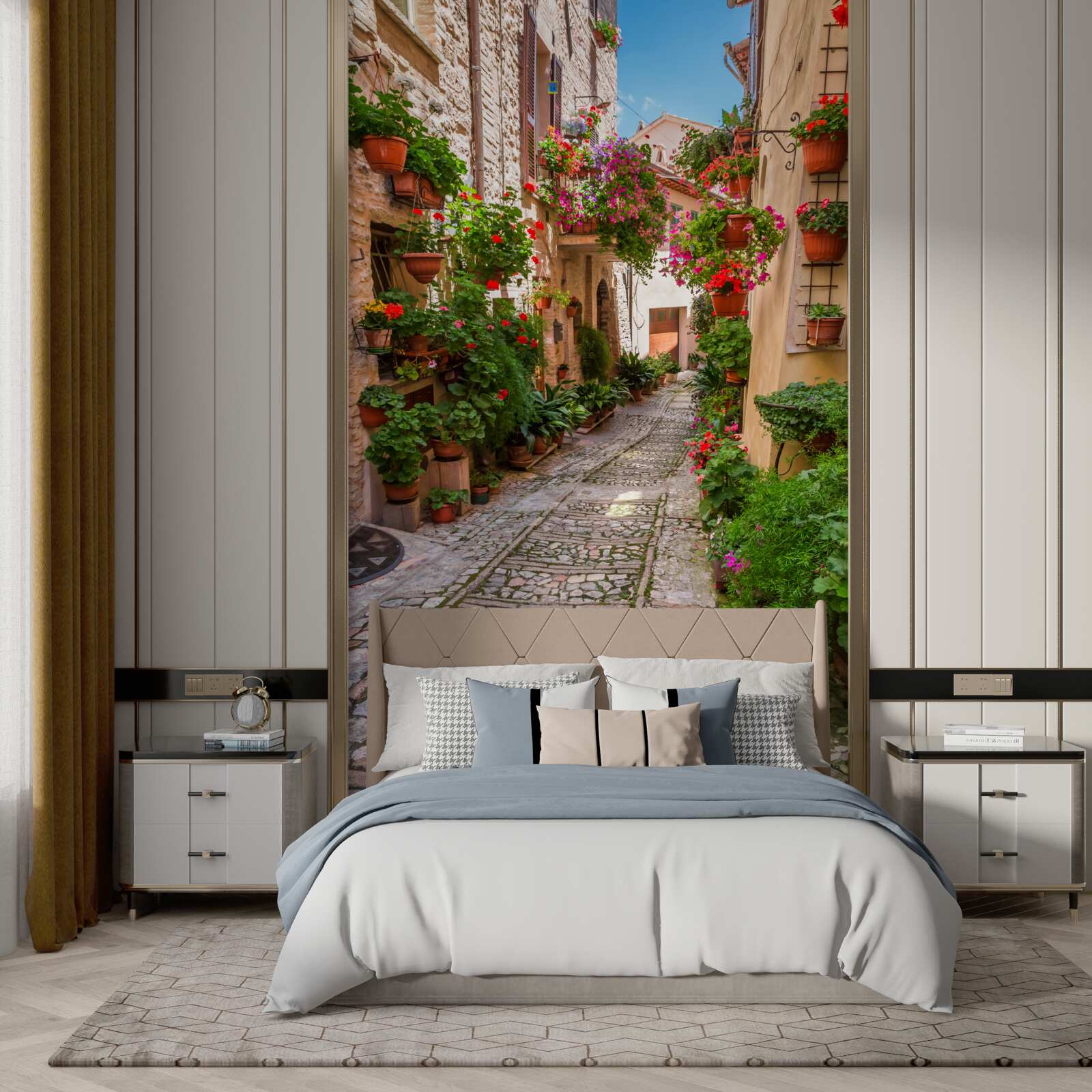 Fototapeta stará ulica s kamenným chodníkom