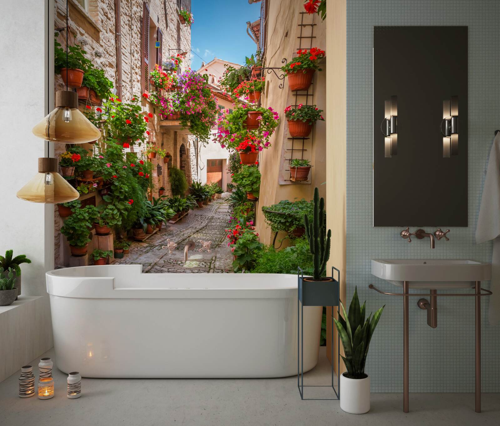 Fototapeta stará ulica s kamenným chodníkom