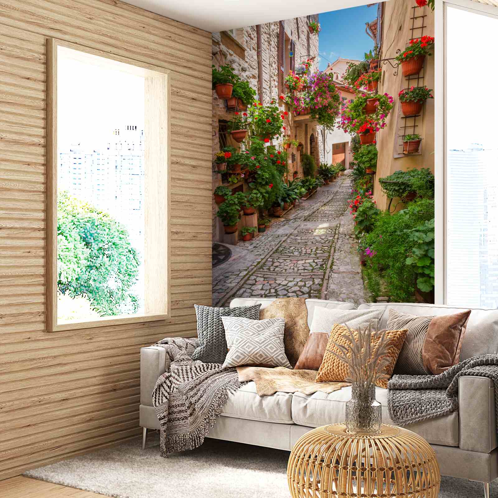 Fototapeta stará ulica s kamenným chodníkom