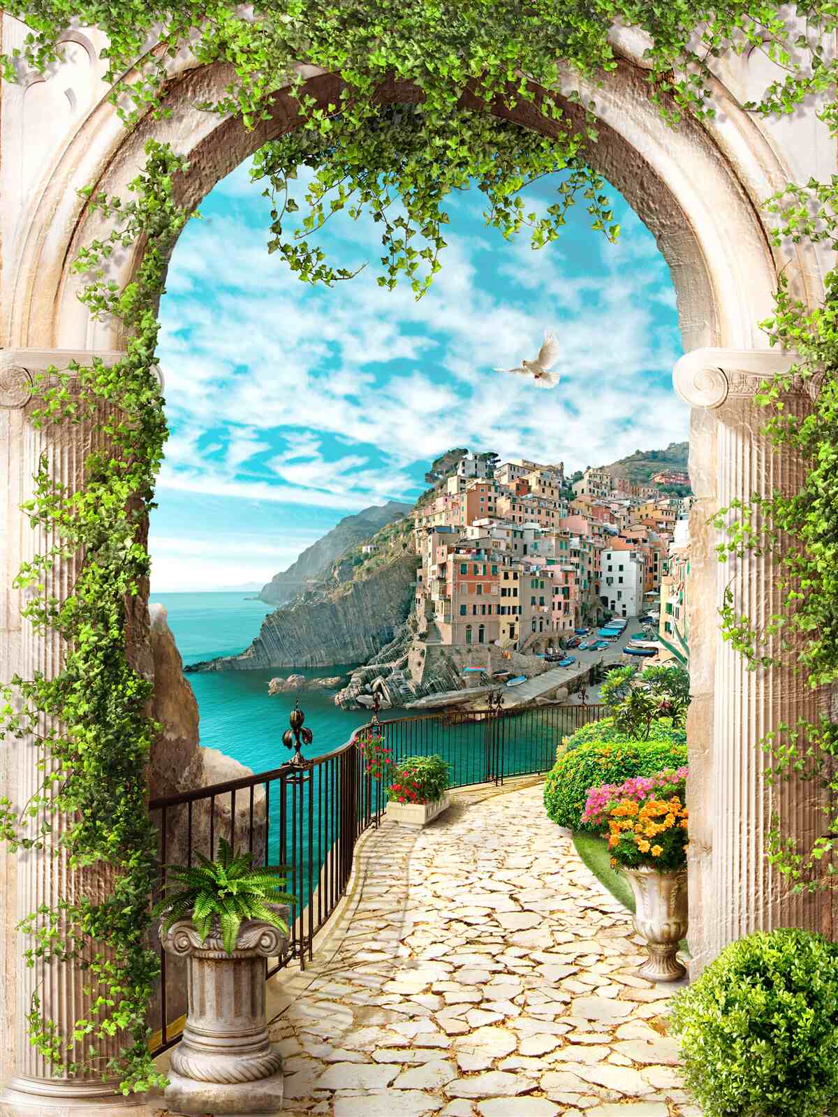 Fototapeta kamenný oblúk a cesta vedúca do mesta