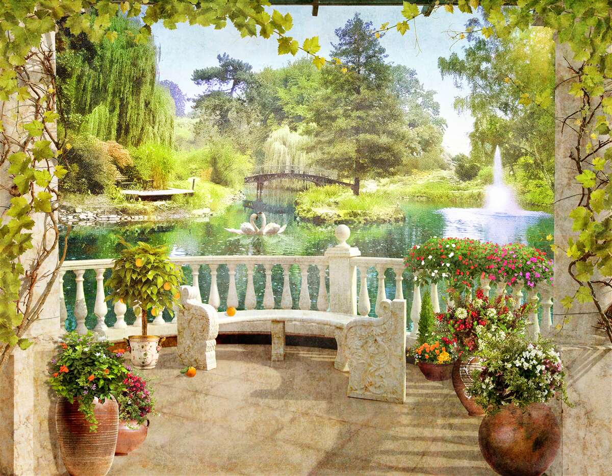 Fototapeta Labute pri jazere na terase