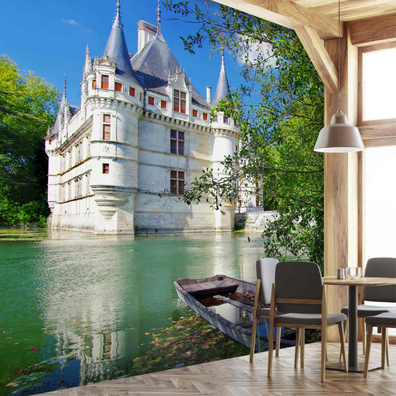 Fototapeta letohrádok sa nachádza na brehu jazera