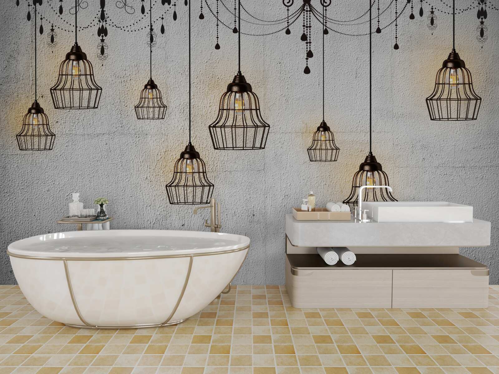 Fototapeta starožitné lampy na sivom pozadí