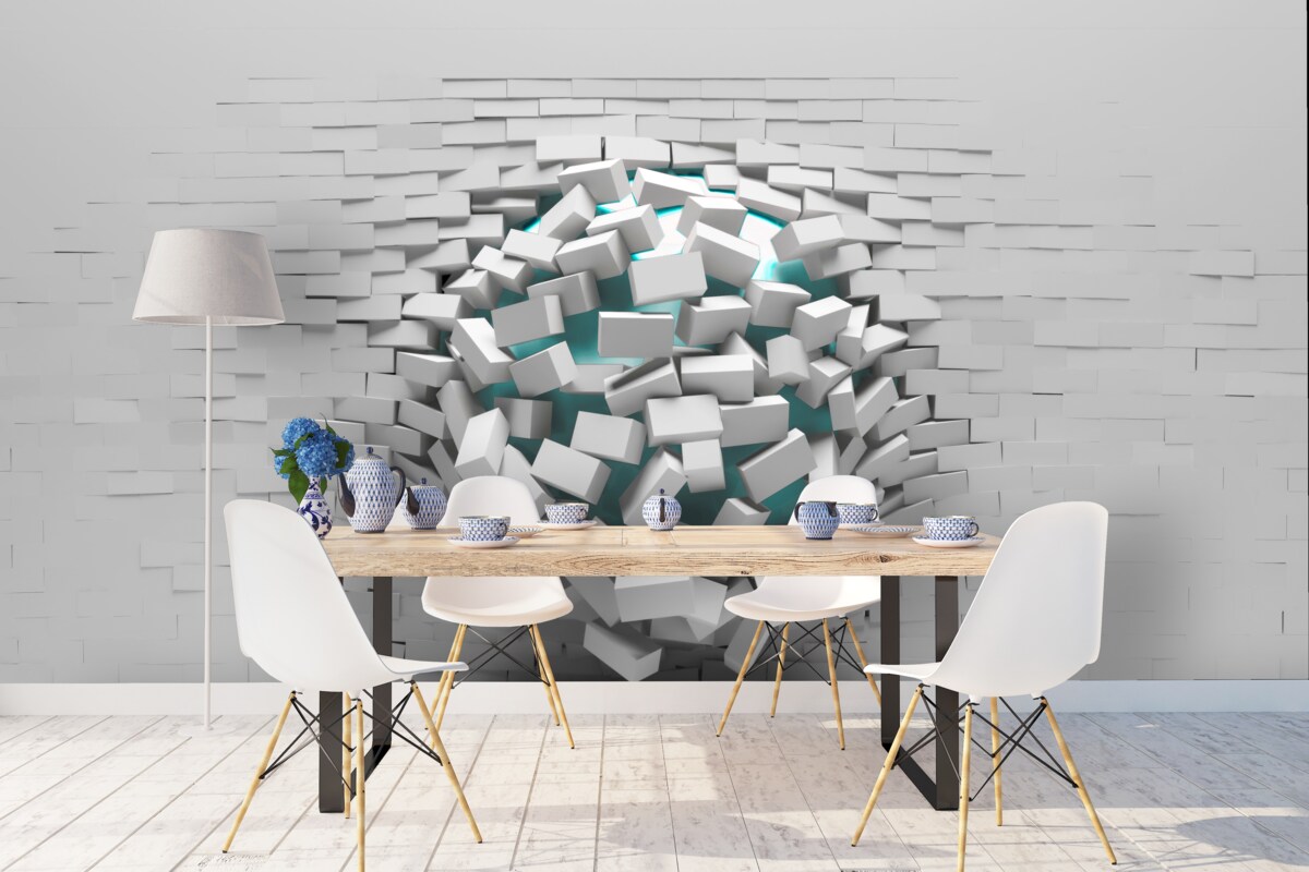 Fototapeta kolosálna diera v tehlovej stene