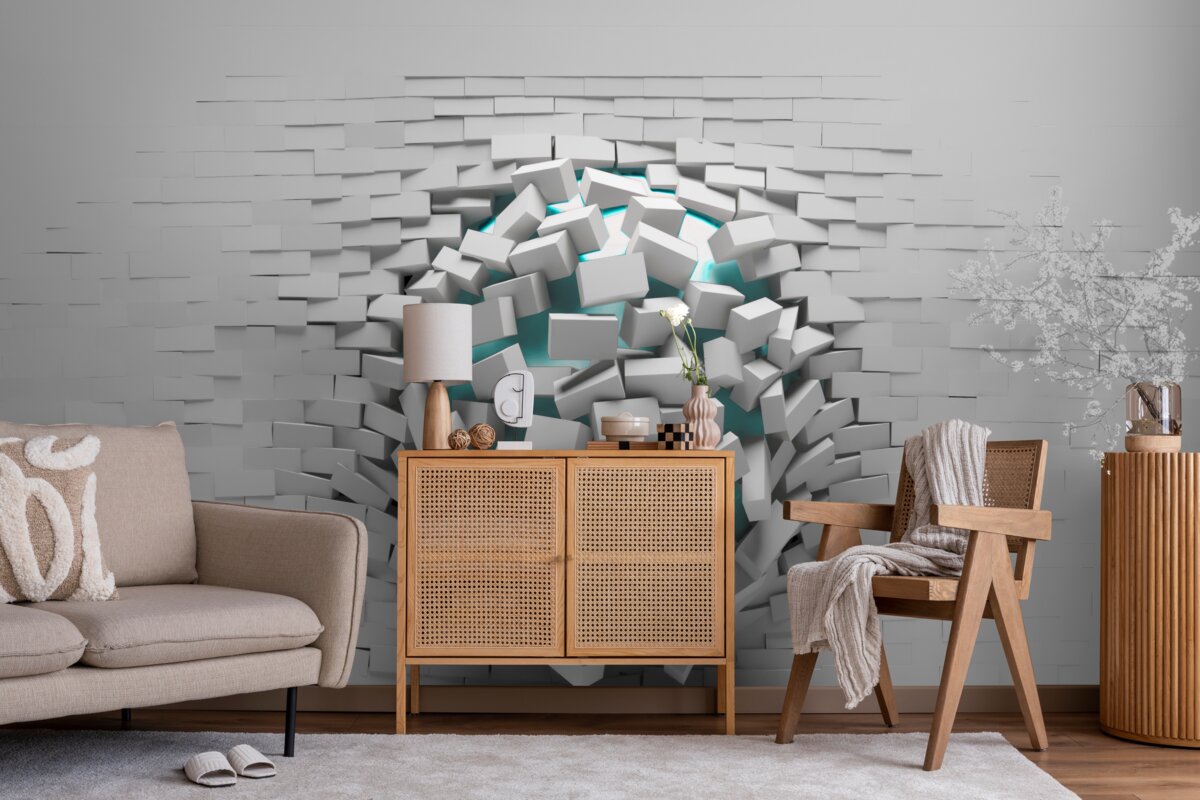 Fototapeta kolosálna diera v tehlovej stene