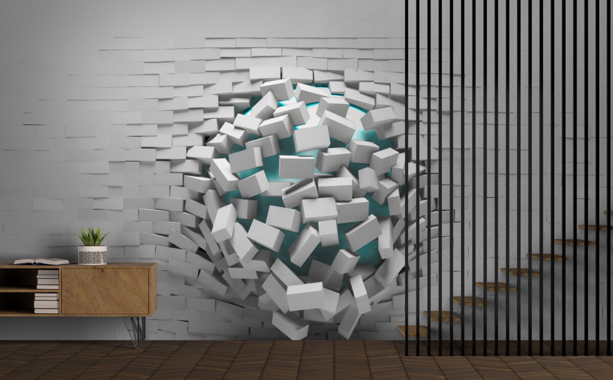 Fototapeta kolosálna diera v tehlovej stene