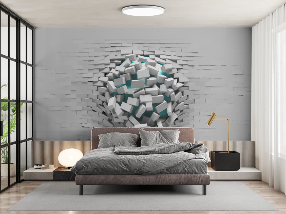 Fototapeta kolosálna diera v tehlovej stene