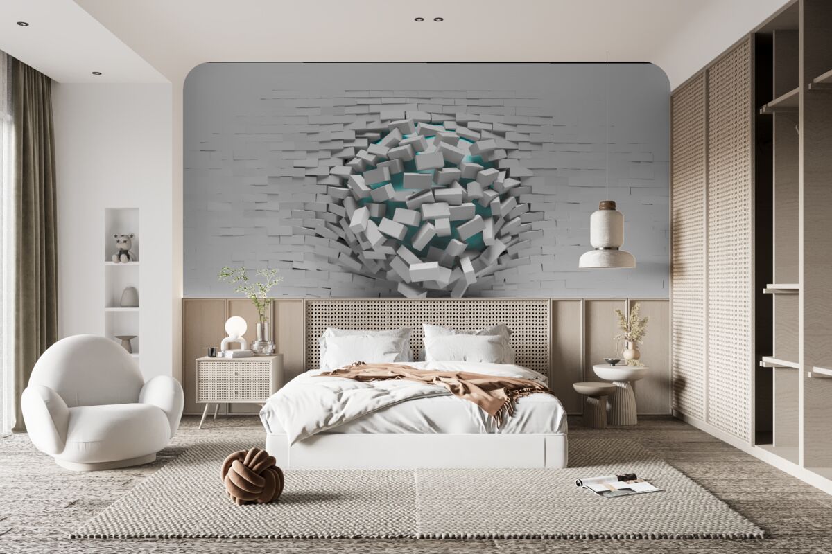 Fototapeta kolosálna diera v tehlovej stene