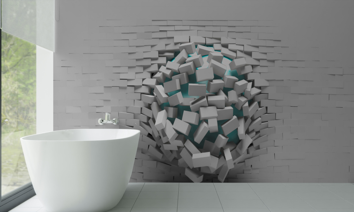 Fototapeta kolosálna diera v tehlovej stene