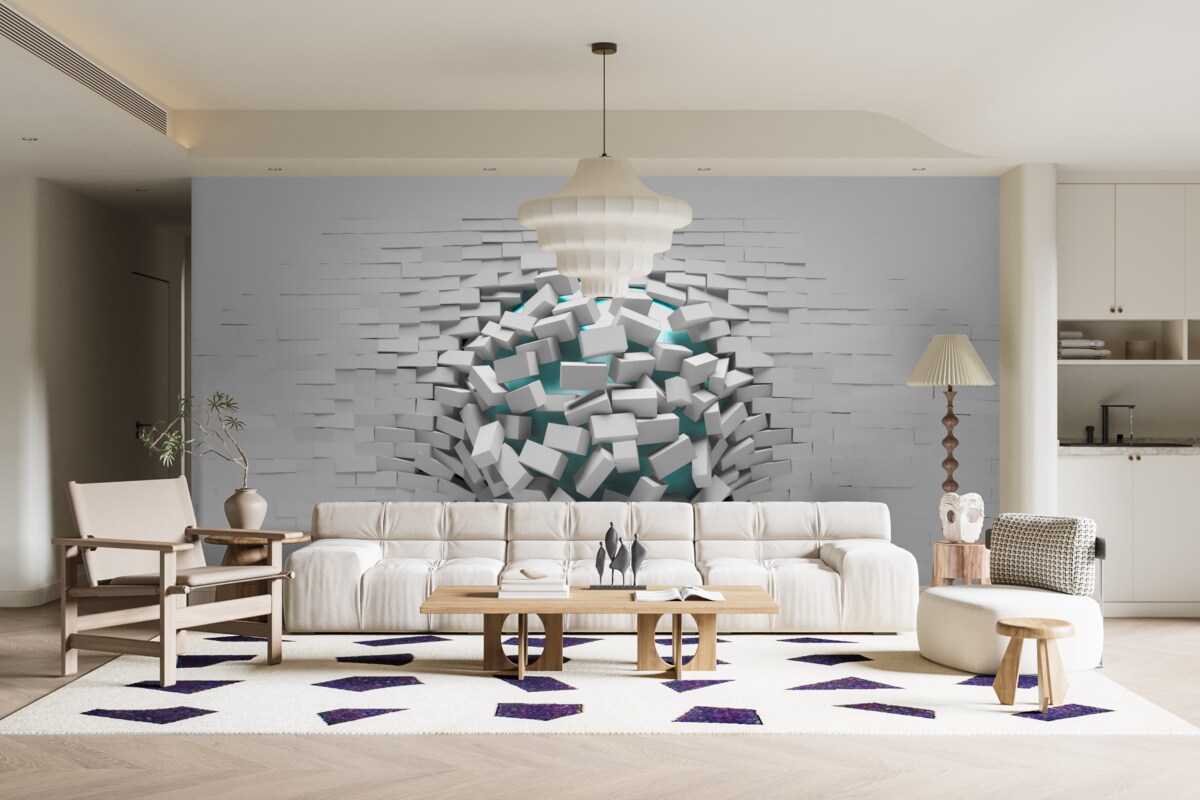 Fototapeta kolosálna diera v tehlovej stene