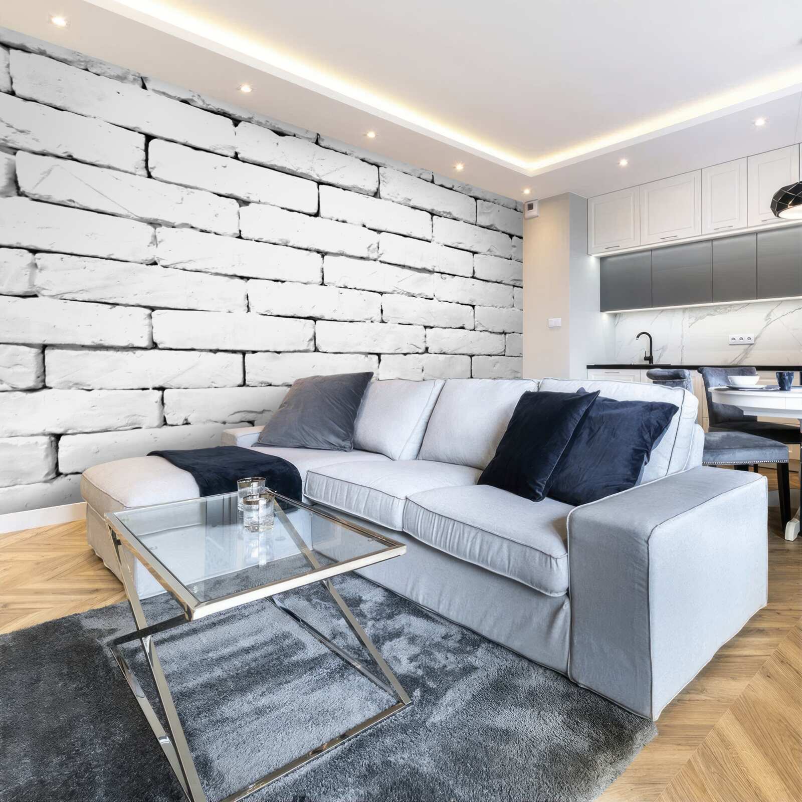 Fototapeta Tehlová stena, starostlivo vyrobená v bielej farbe