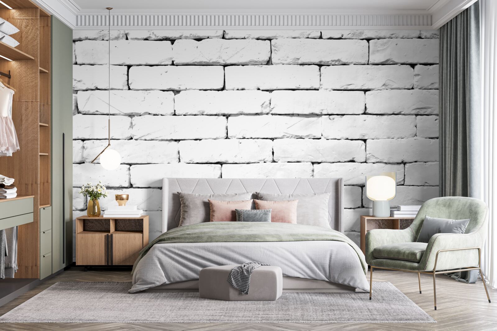 Fototapeta Tehlová stena, starostlivo vyrobená v bielej farbe