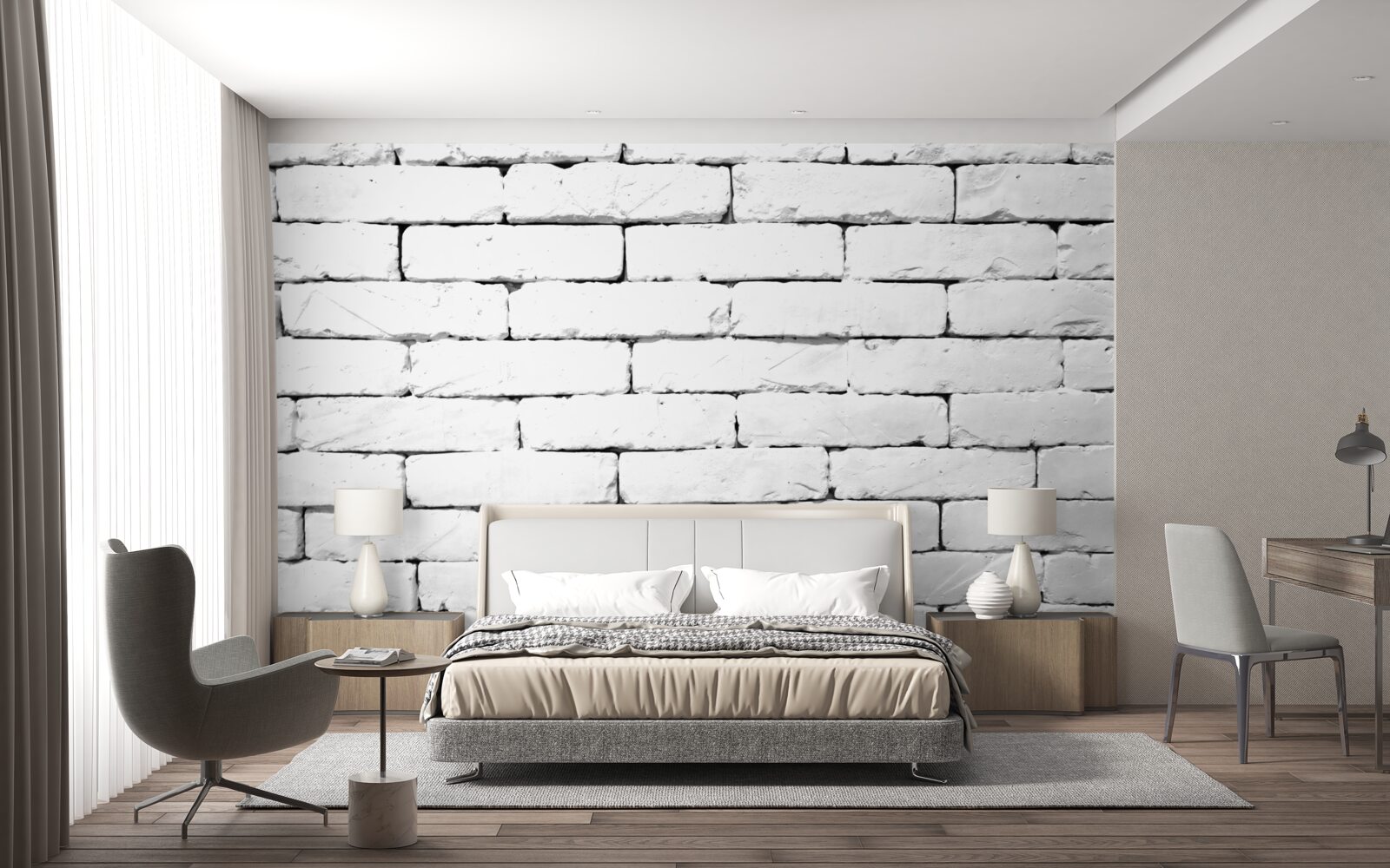 Fototapeta Tehlová stena, starostlivo vyrobená v bielej farbe