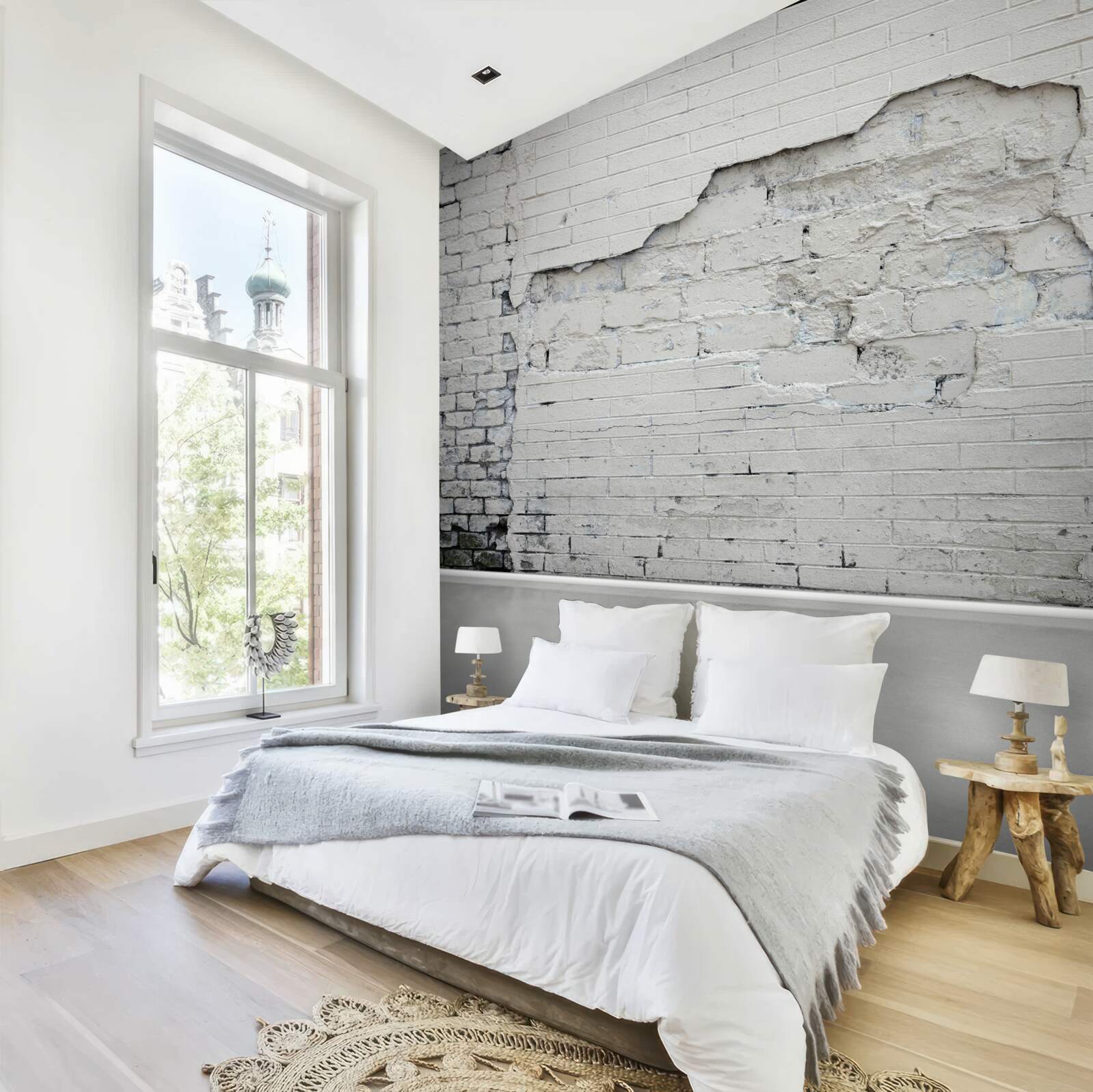 Fototapeta starodávna snehobiela tehlová stena