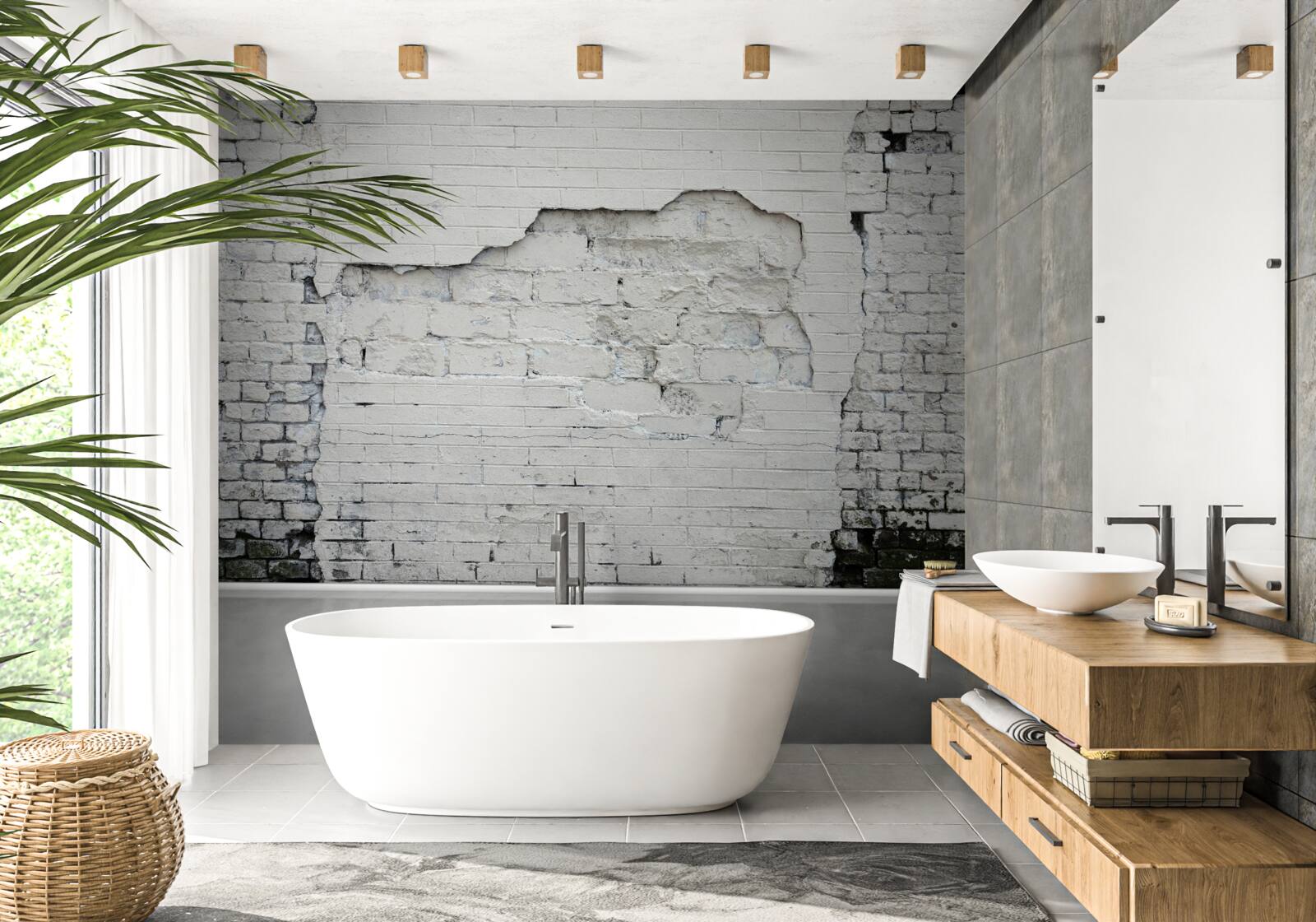 Fototapeta starodávna snehobiela tehlová stena