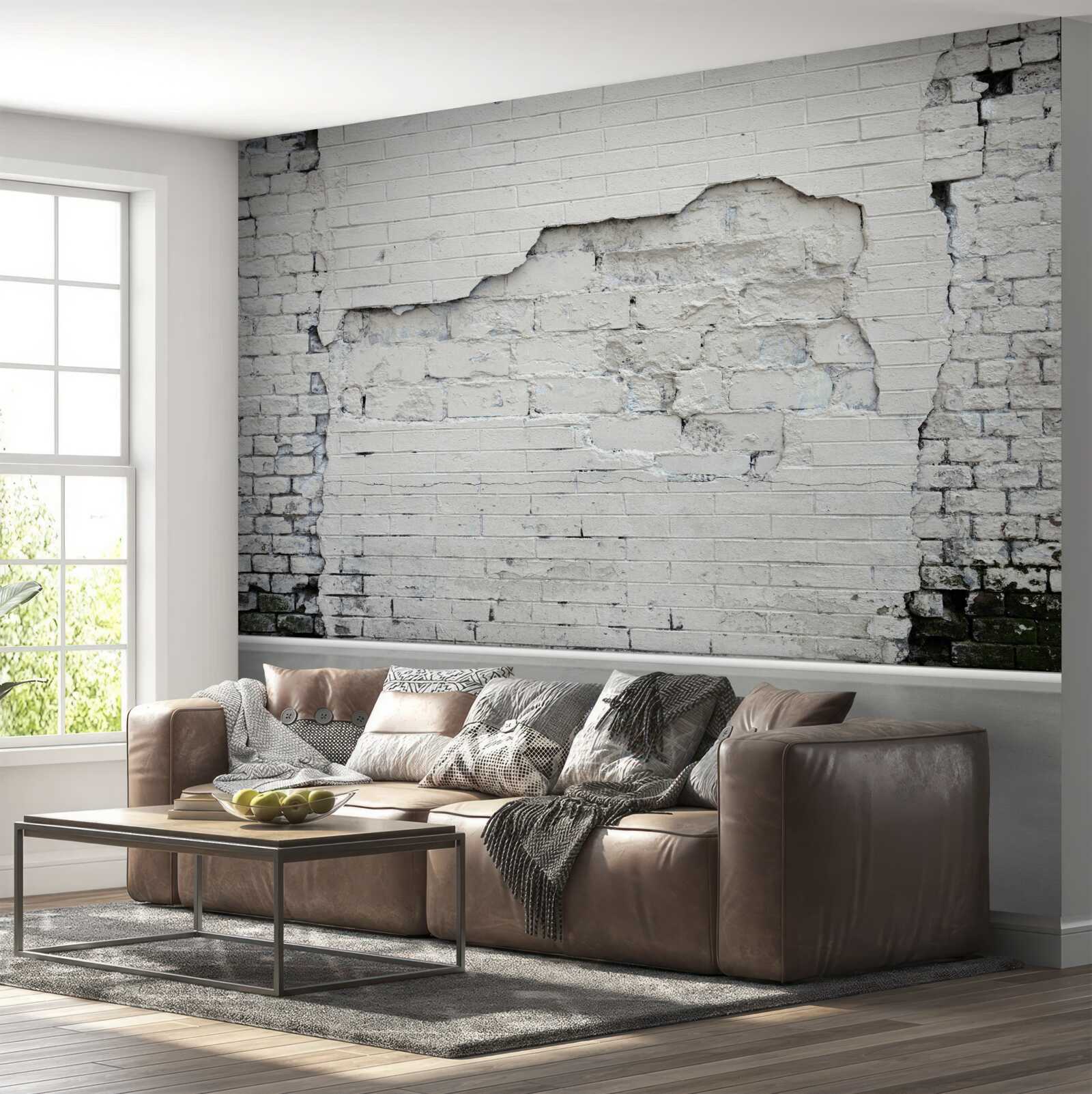 Fototapeta starodávna snehobiela tehlová stena